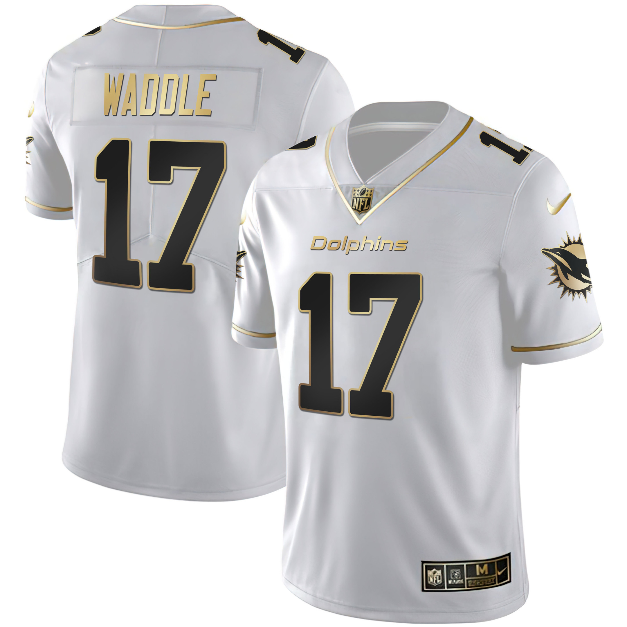 Jaylen Waddle Men's Miami Dolphins White Gold & Black Gold White Gold Jersey - All Stitched