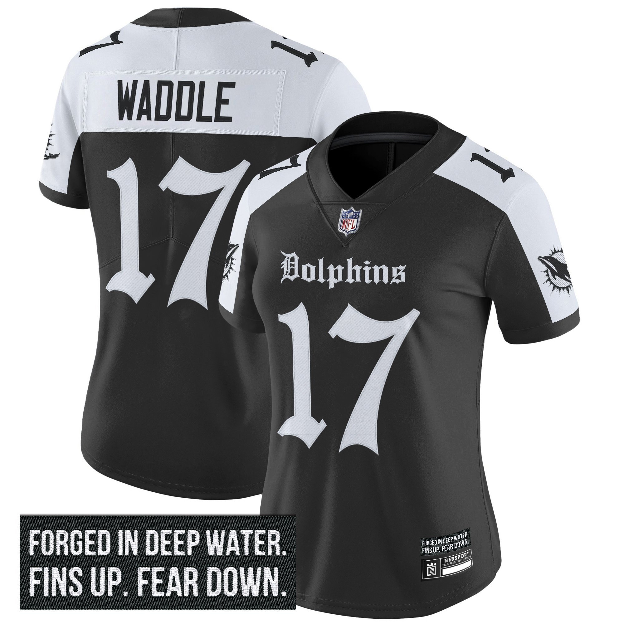 Jaylen Waddle Women's Miami Dolphins 'Gothic Deep Water Edition' Vapor Limited Alternate Jersey - All Stitched