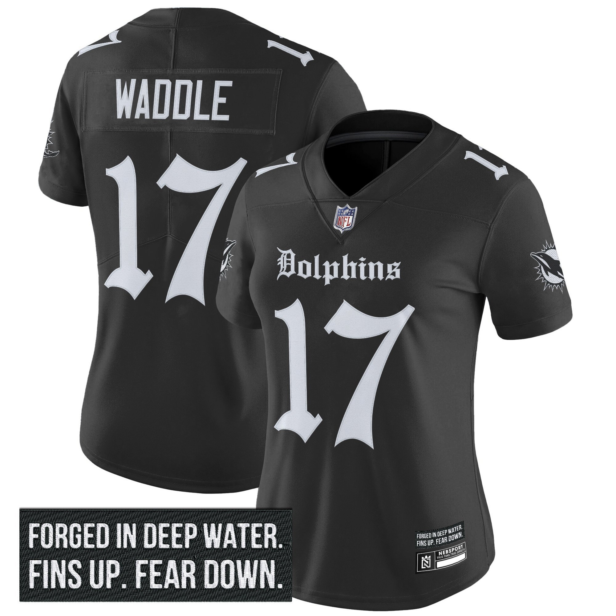 Jaylen Waddle Women's Miami Dolphins 'Gothic Deep Water Edition' Vapor Limited Black Jersey - All Stitched