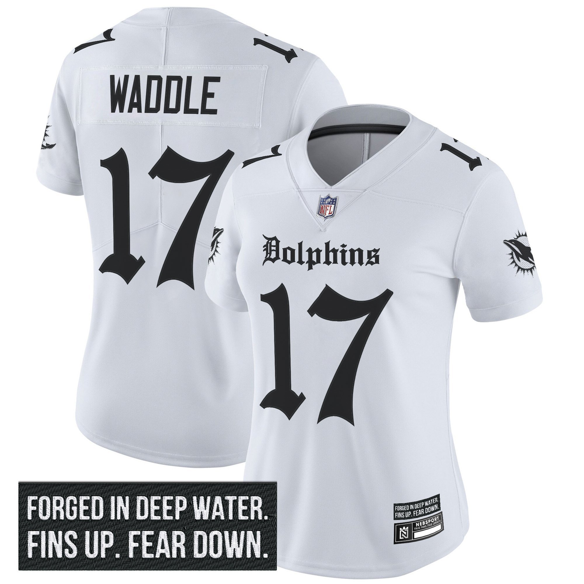 Jaylen Waddle Women's Miami Dolphins 'Gothic Deep Water Edition' Vapor Limited White Jersey - All Stitched