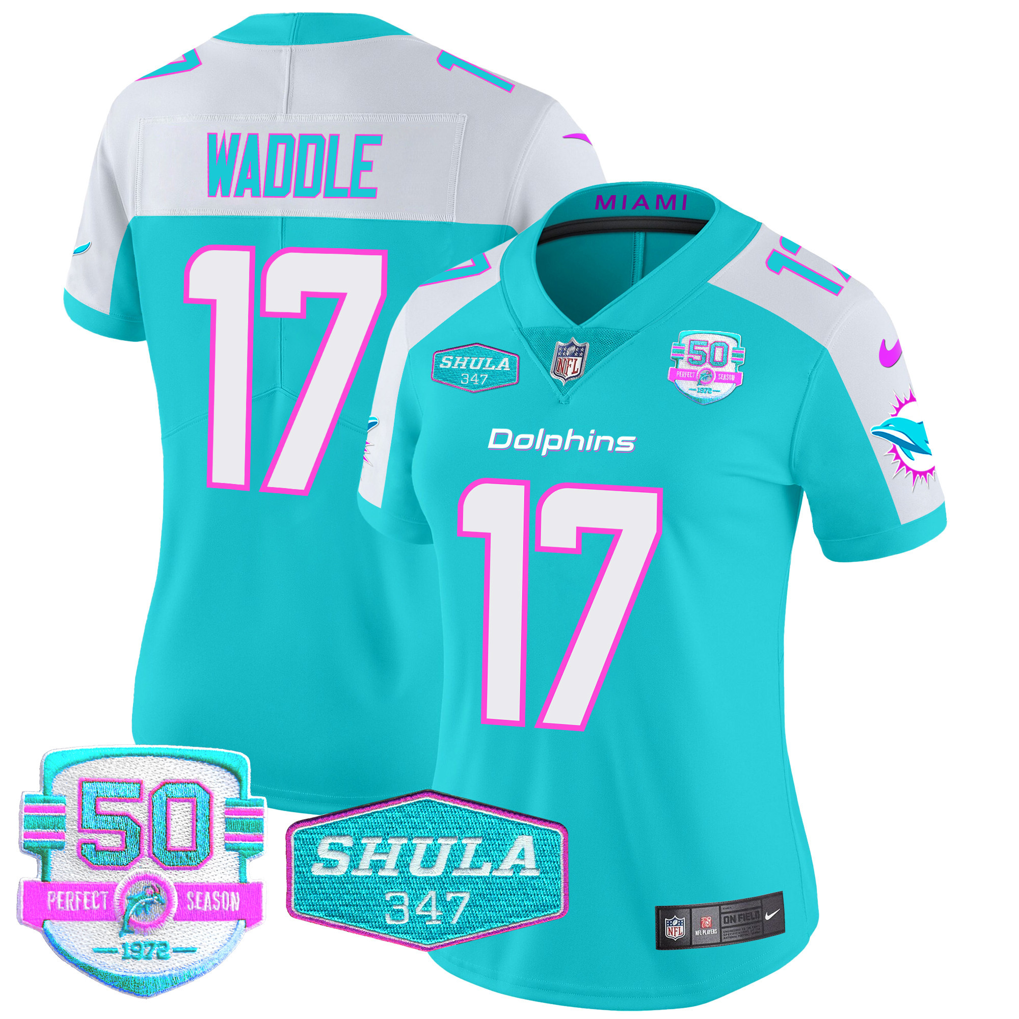 Jaylen Waddle Women's Miami Dolphins "Miami Vice" Vapor Limited Aqua Alternate Jersey - All Stitched
