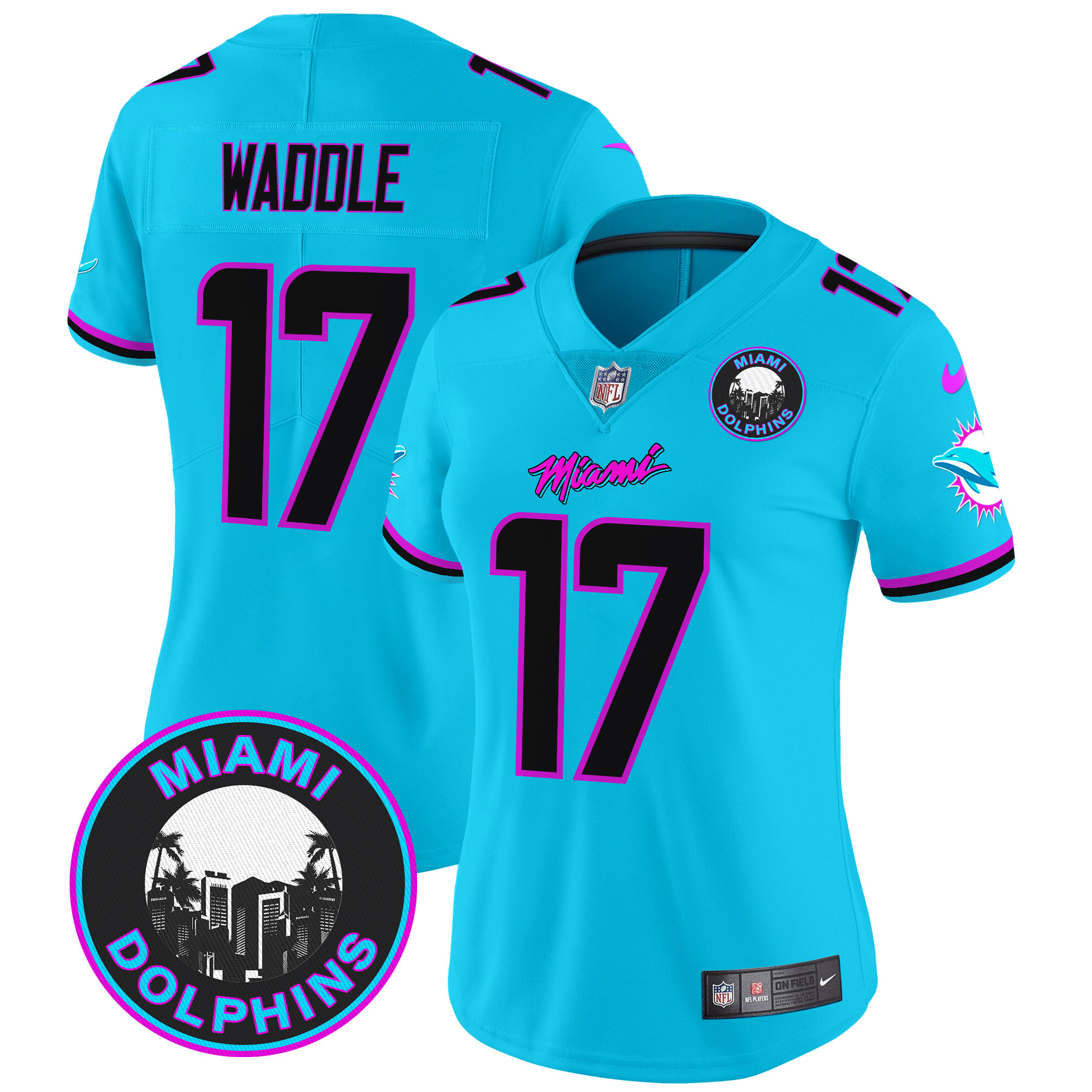 Jaylen Waddle Women's Miami Dolphins "Miami Vice" Vapor Limited Aqua Jersey - All Stitched