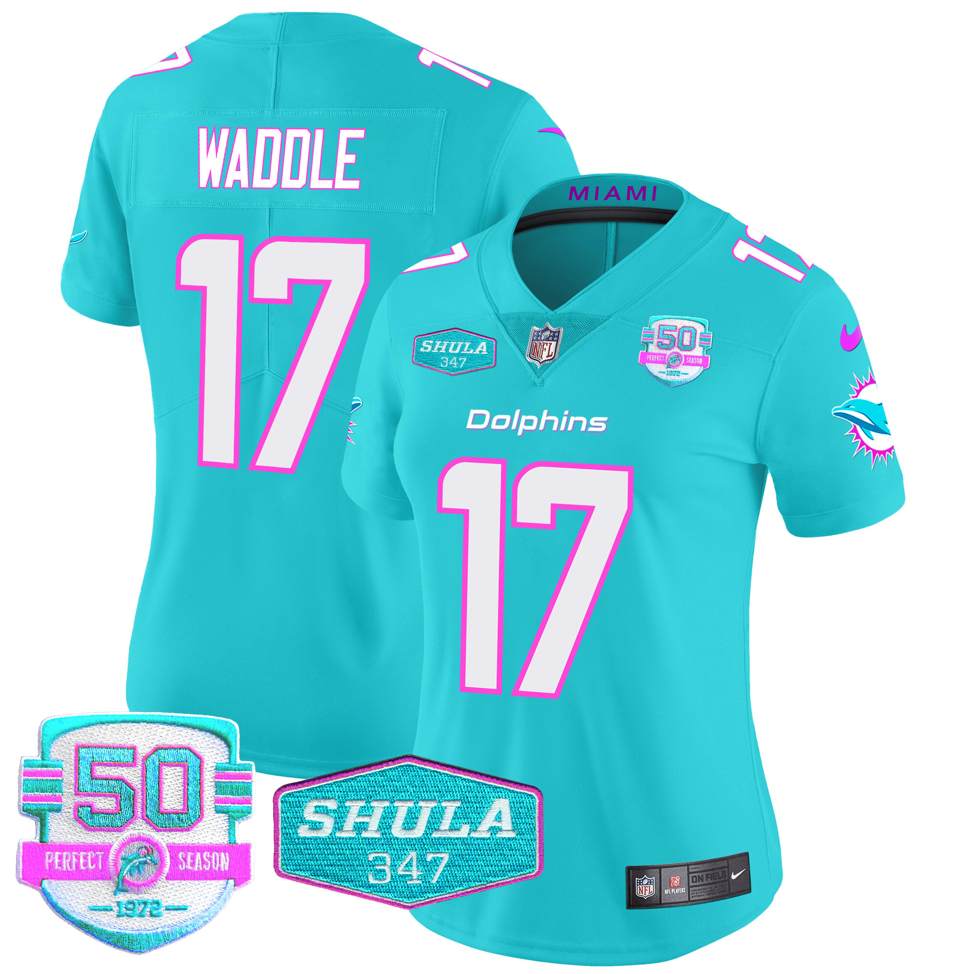 Jaylen Waddle Women's Miami Dolphins "Miami Vice" Vapor Limited Aqua Jersey - All Stitched