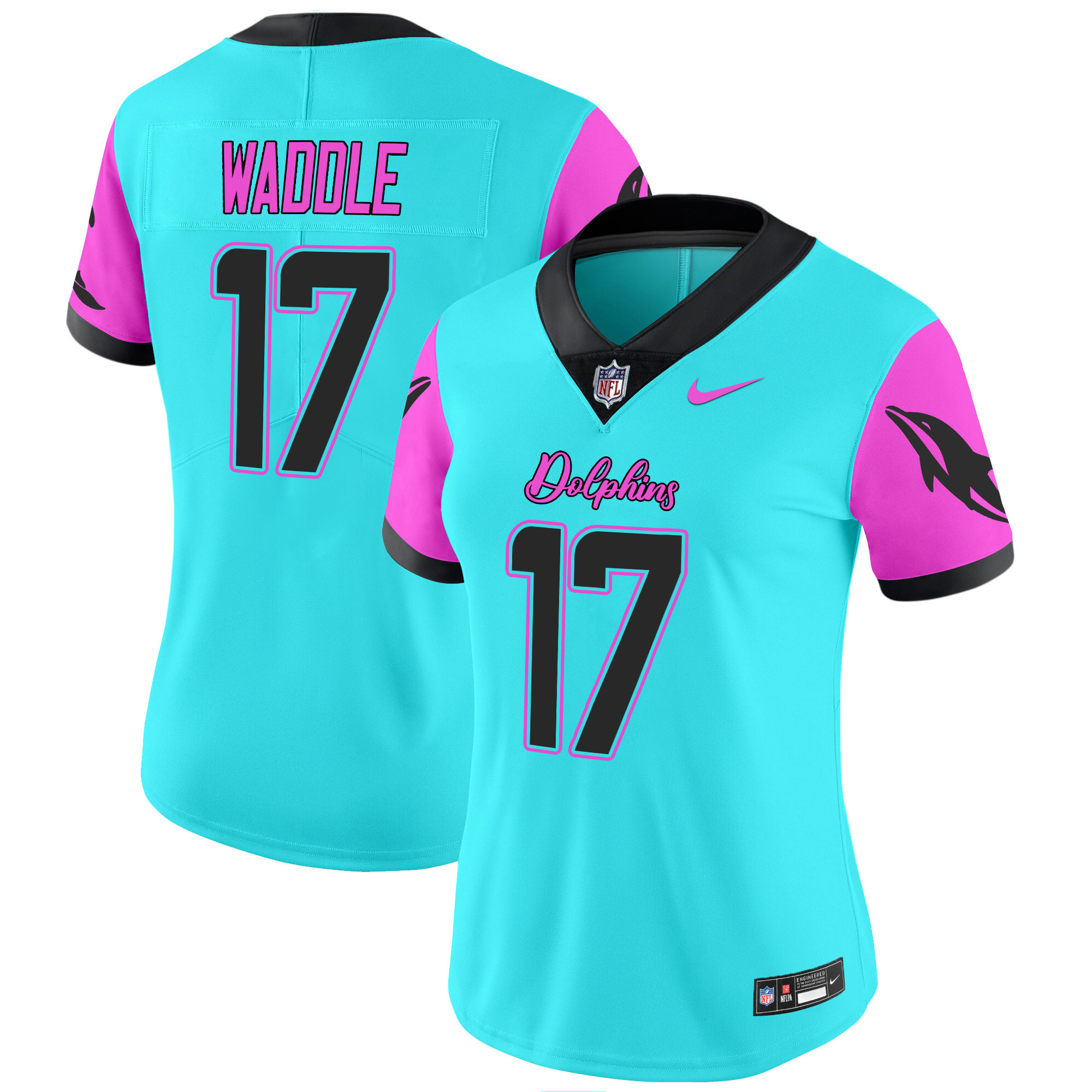 Jaylen Waddle Women's Miami Dolphins Miami Vice Vapor Limited Aqua Jersey - All Stitched