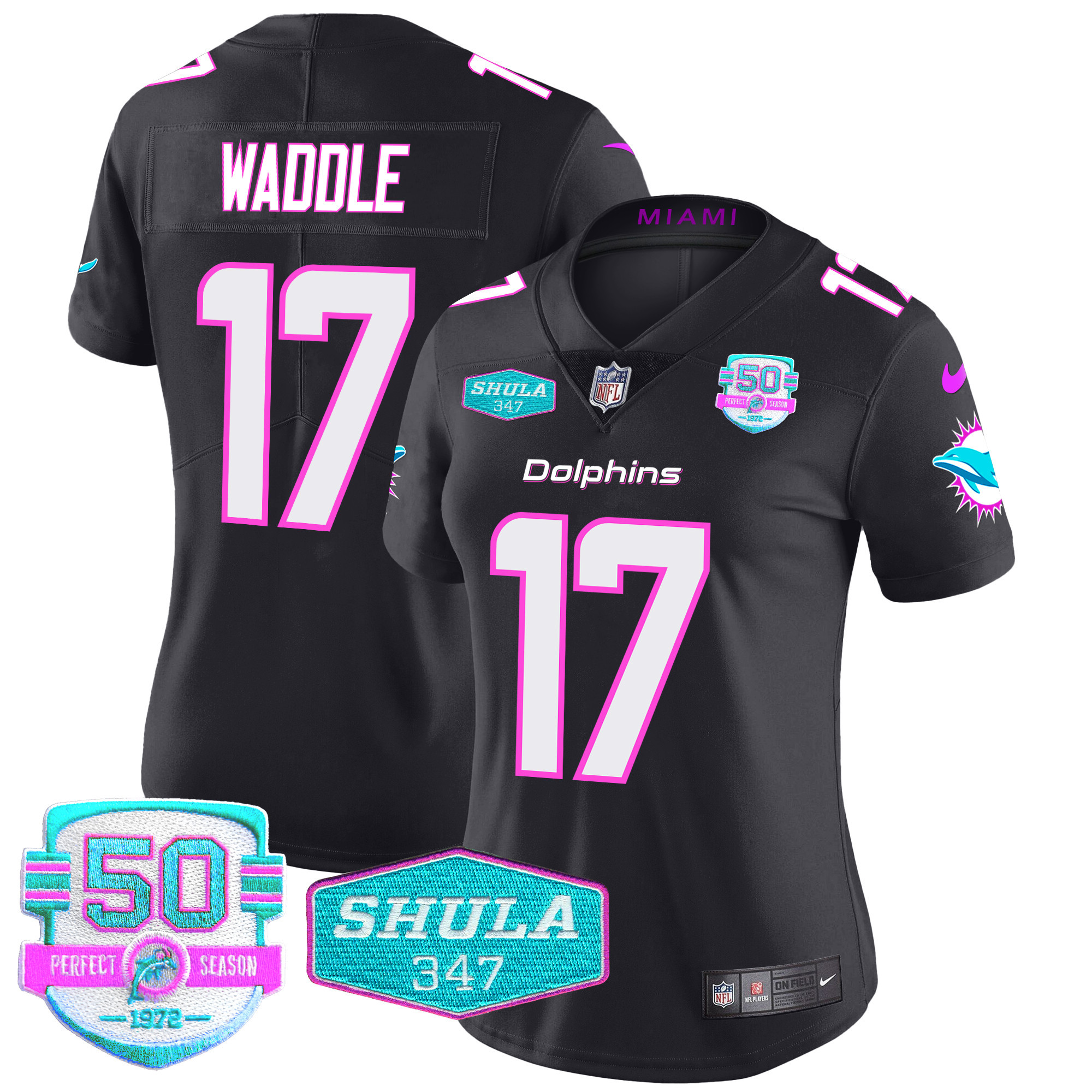 Jaylen Waddle Women's Miami Dolphins "Miami Vice" Vapor Limited Black Jersey - All Stitched