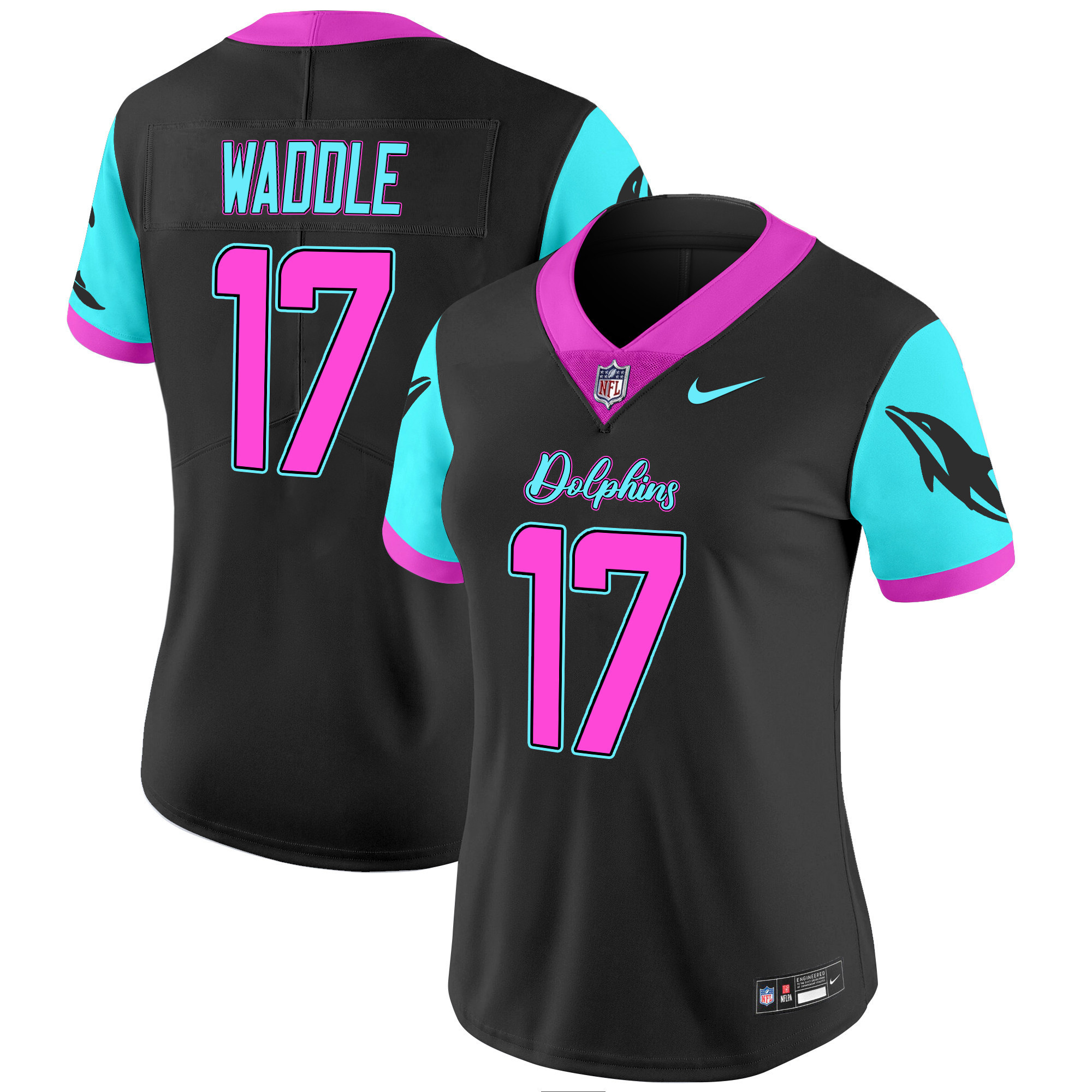 Jaylen Waddle Women's Miami Dolphins Miami Vice Vapor Limited Black Jersey - All Stitched