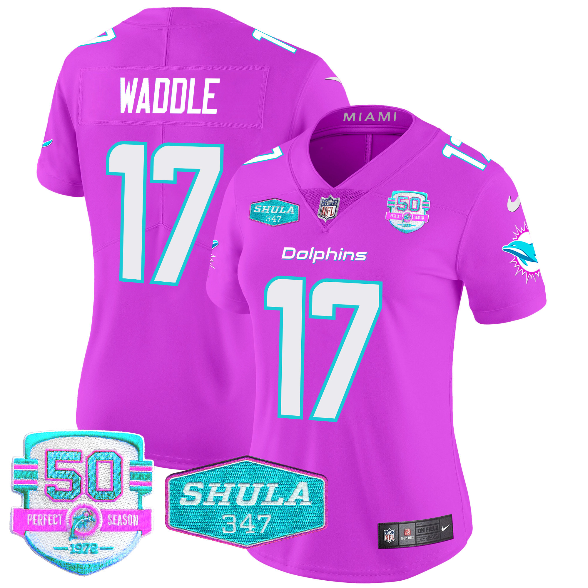 Jaylen Waddle Women's Miami Dolphins "Miami Vice" Vapor Limited Pink Jersey - All Stitched