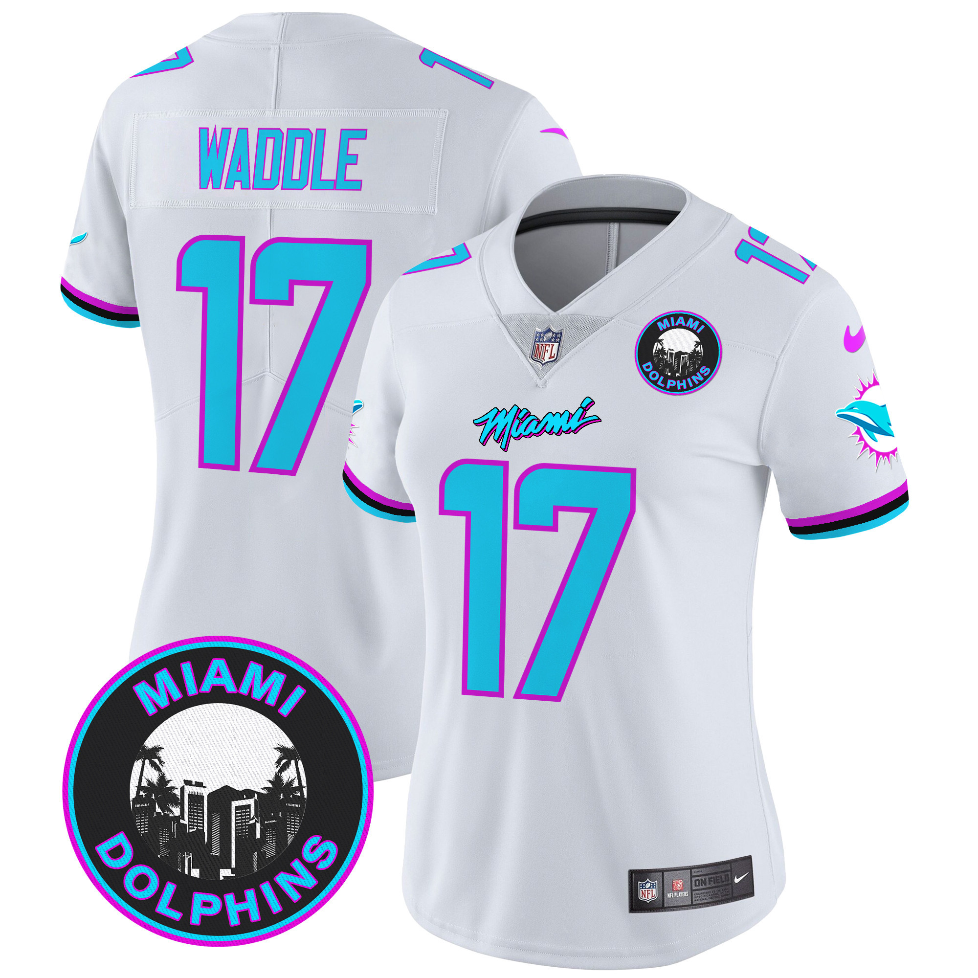 Jaylen Waddle Women's Miami Dolphins "Miami Vice" Vapor Limited White Jersey - All Stitched