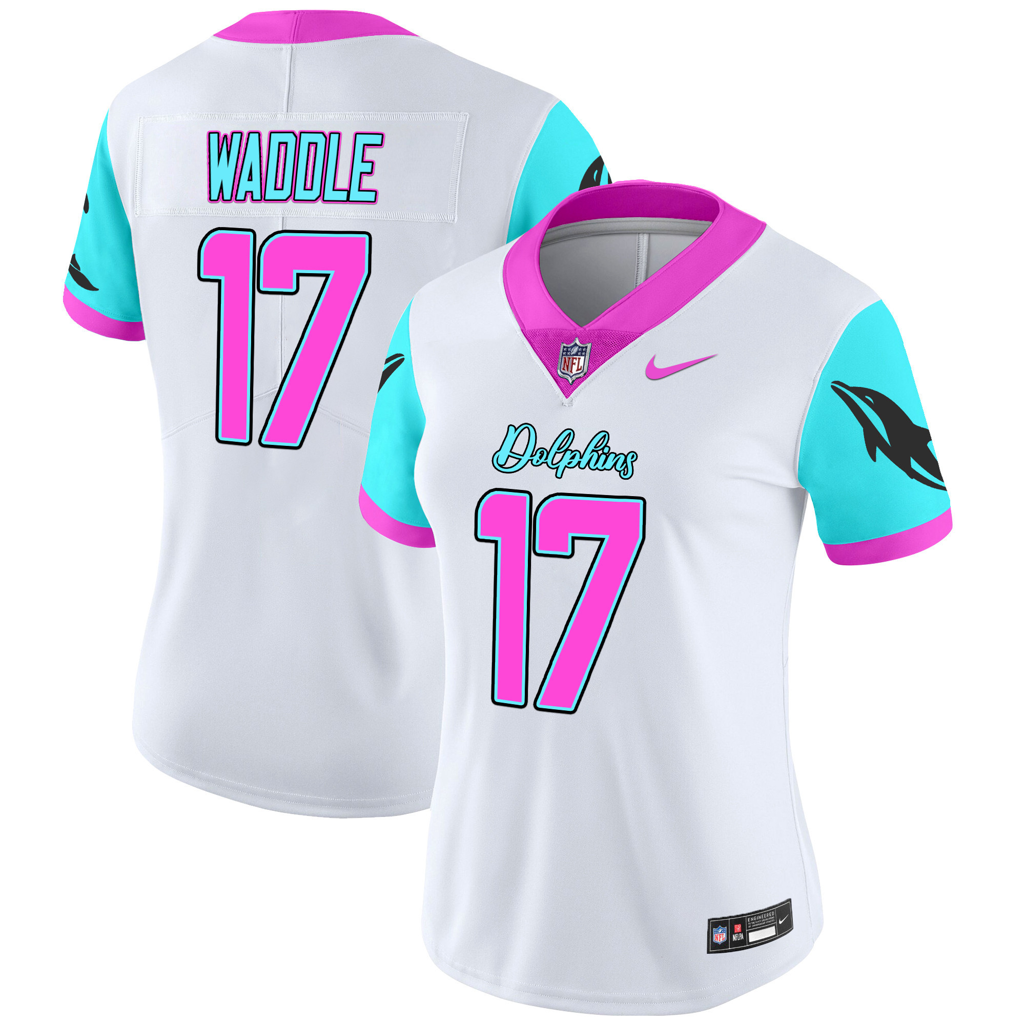 Jaylen Waddle Women's Miami Dolphins Miami Vice Vapor Limited White Jersey - All Stitched