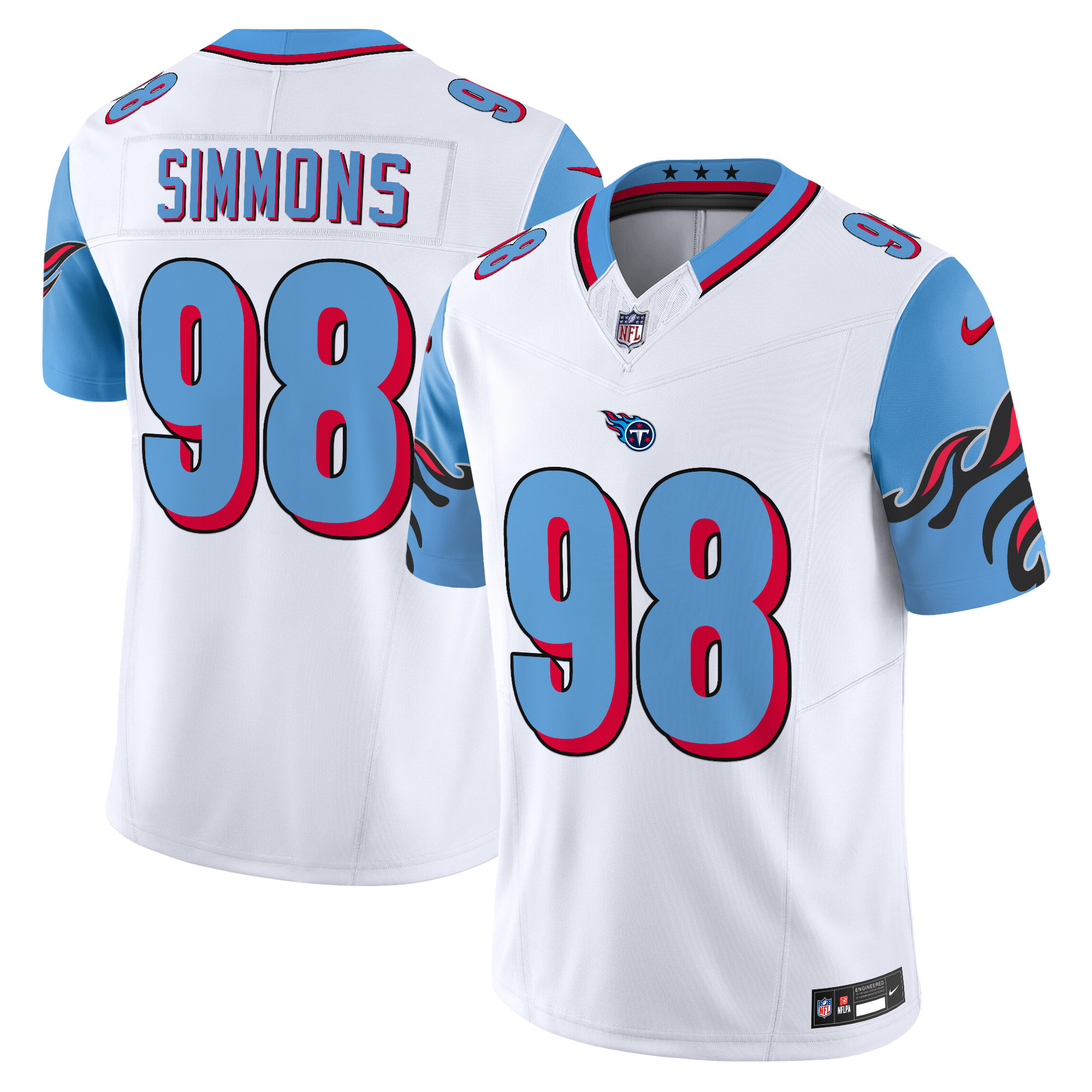 Jeffery Simmons Men's Tennessee Titans Special Vapor Limited Blue Sleeves Jersey - All Stitched