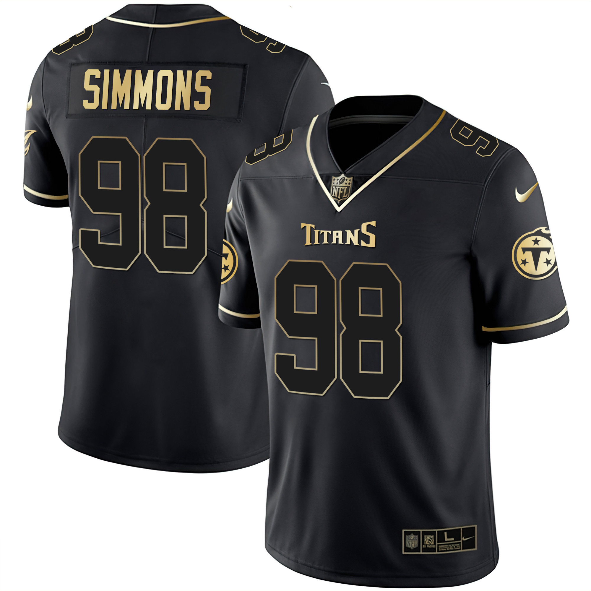 Jeffery Simmons Men's Tennessee Titans White Gold & Black Gold Black Gold Jersey - All Stitched