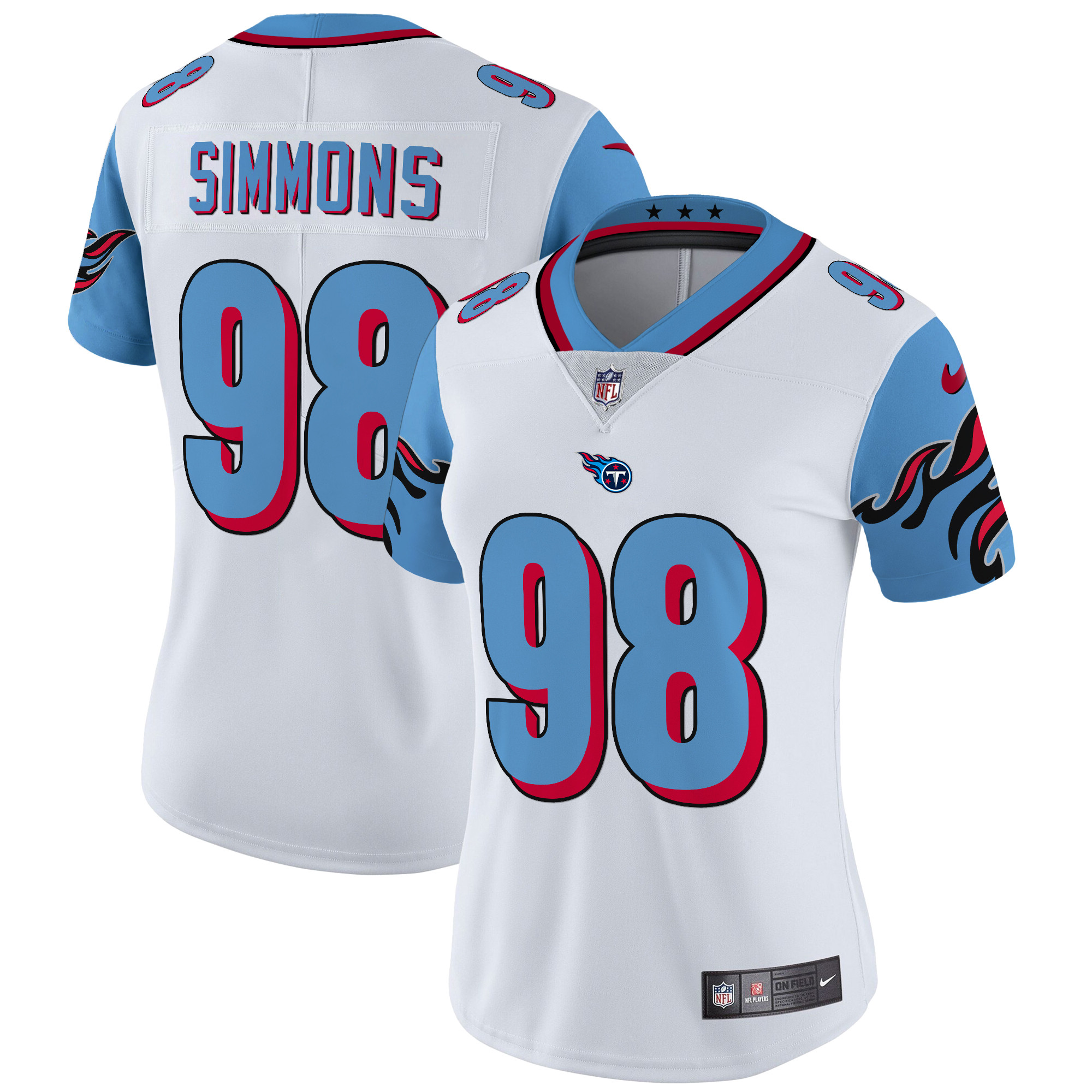 Jeffery Simmons Women's Tennessee Titans Special Vapor Limited Blue Sleeves Jersey - All Stitched