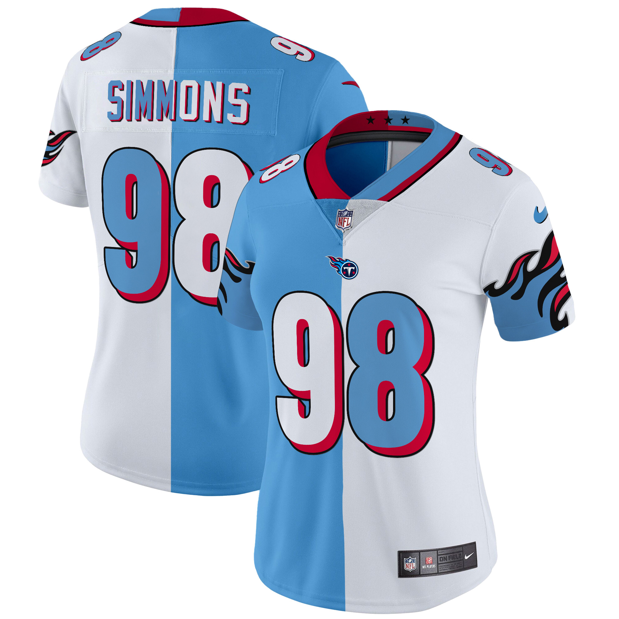 Jeffery Simmons Women's Tennessee Titans Special Vapor Limited Split Jersey - All Stitched