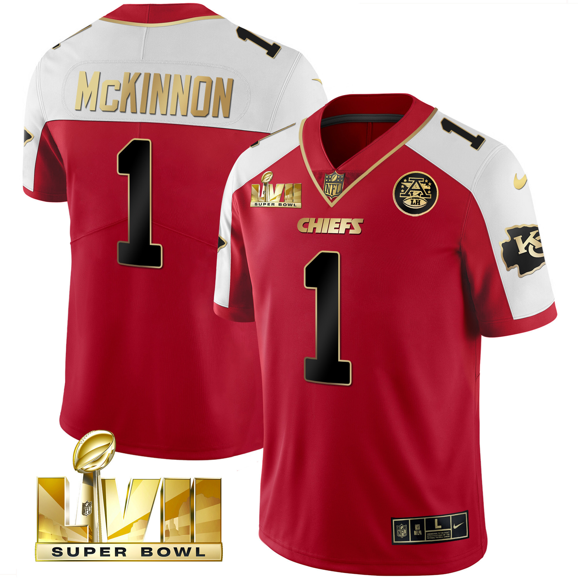 Jerick McKinnon Men's Kansas City Chiefs Super Bowl LVII Gold Trim Vapor Red Alternate Jersey - All Stitched