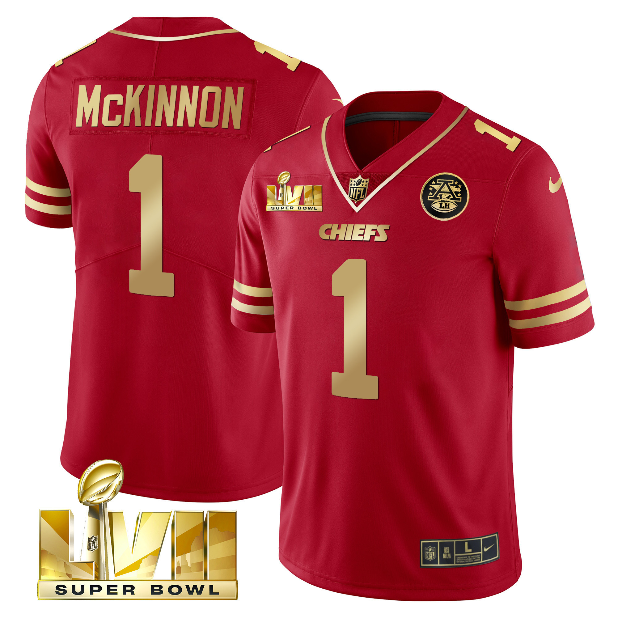 Jerick McKinnon Men's Kansas City Chiefs Super Bowl LVII Gold Trim Vapor Red Gold Jersey - All Stitched