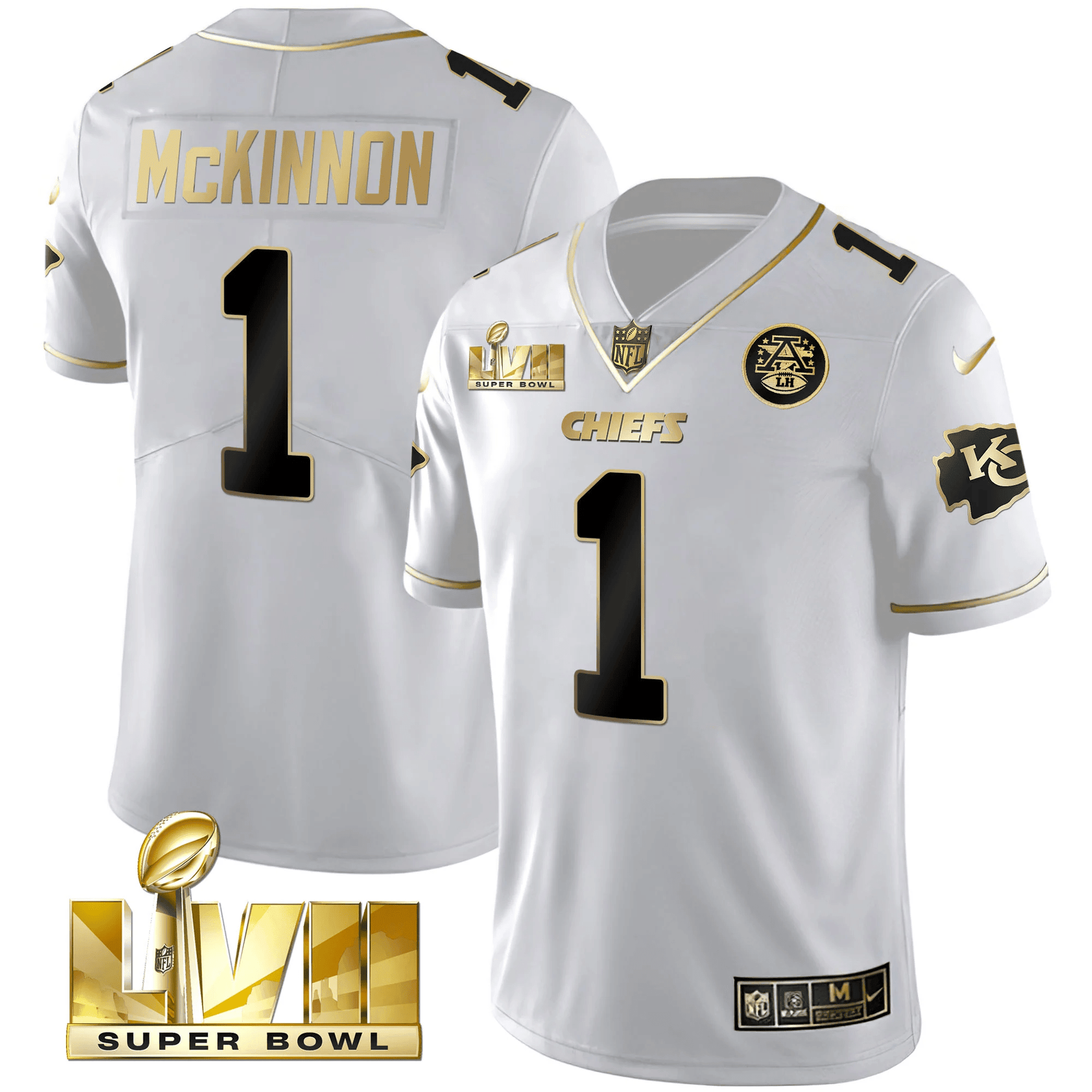 Jerick McKinnon Men's Kansas City Chiefs Super Bowl LVII Gold Trim Vapor V2 White Gold Jersey - All Stitched