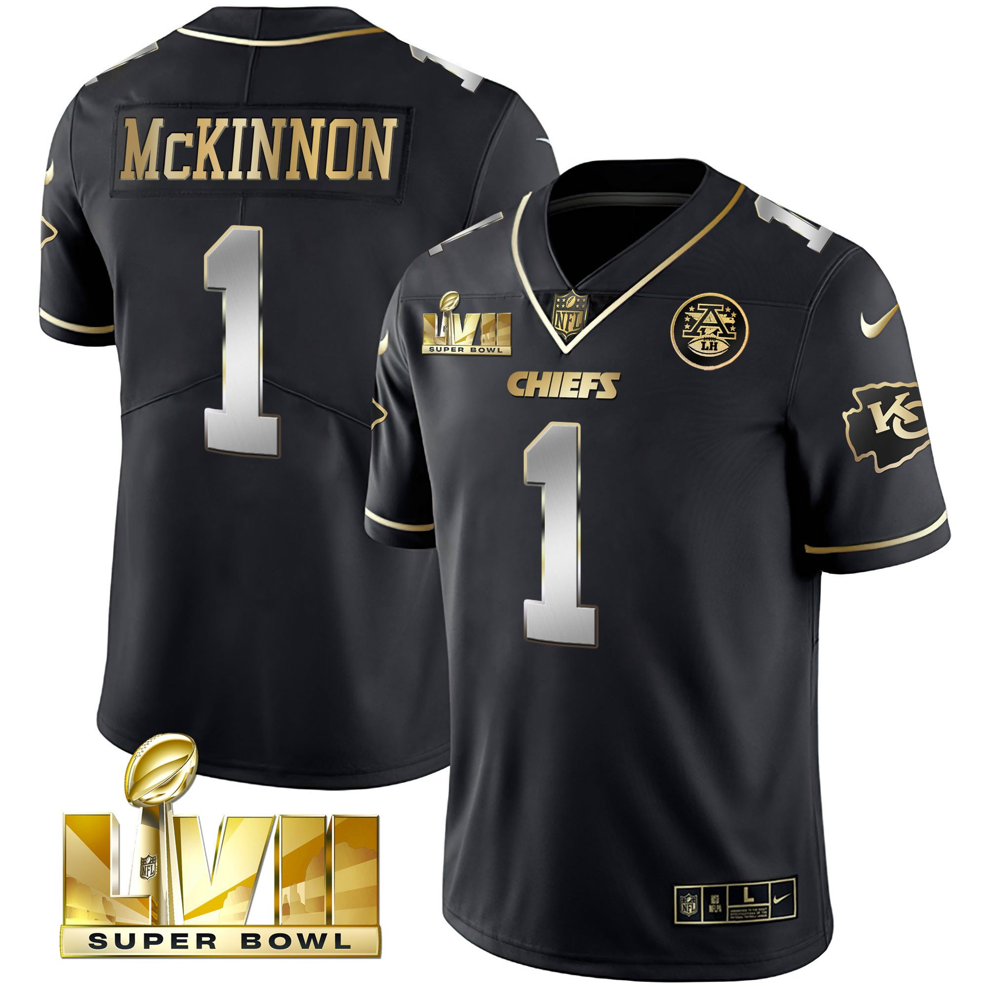 Jerick McKinnon Men's Kansas City Chiefs Super Bowl LVII Gold Vapor Limited Black Limited Jersey - All Stitched