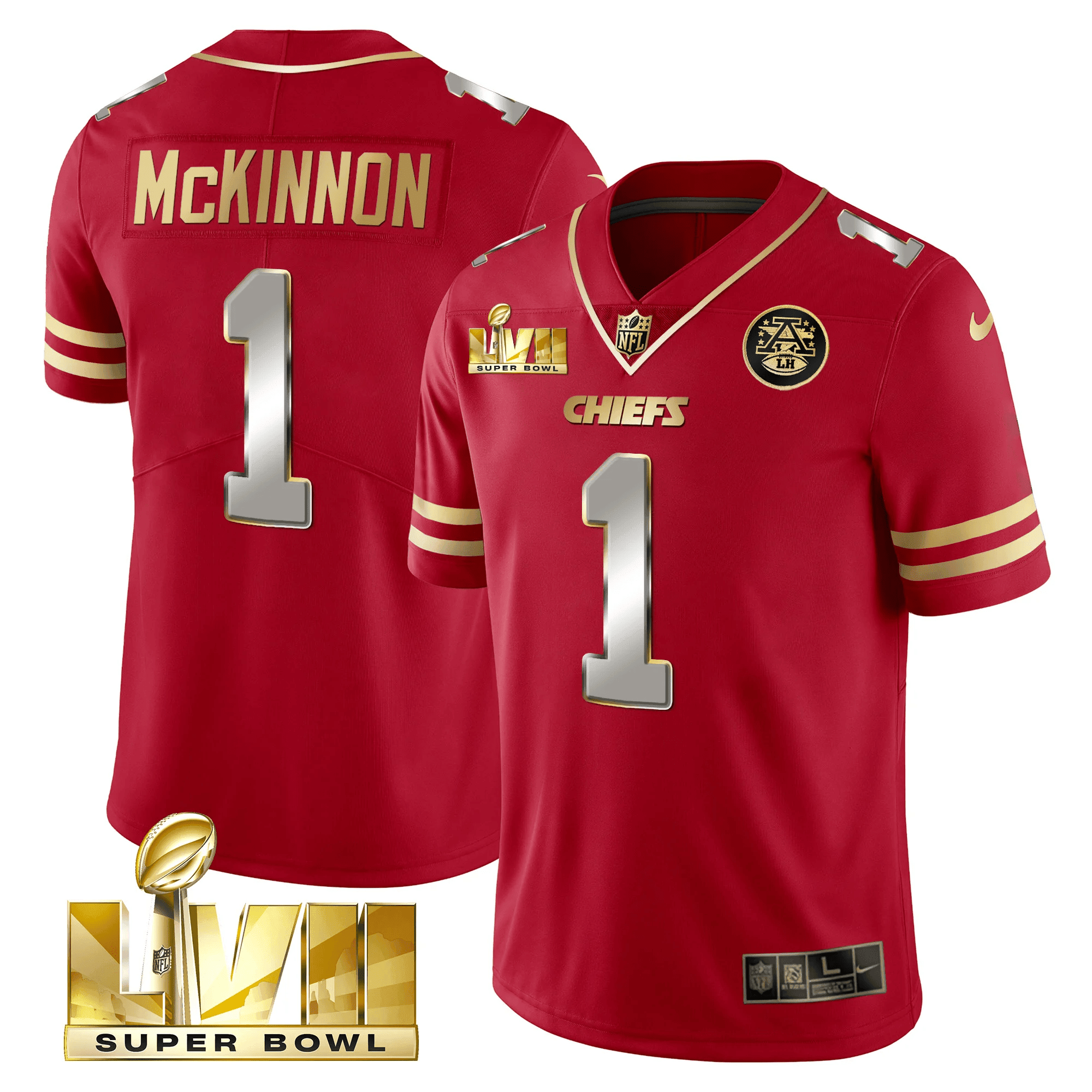 Jerick McKinnon Men's Kansas City Chiefs Super Bowl LVII Gold Vapor Limited Black Red Jersey - All Stitched