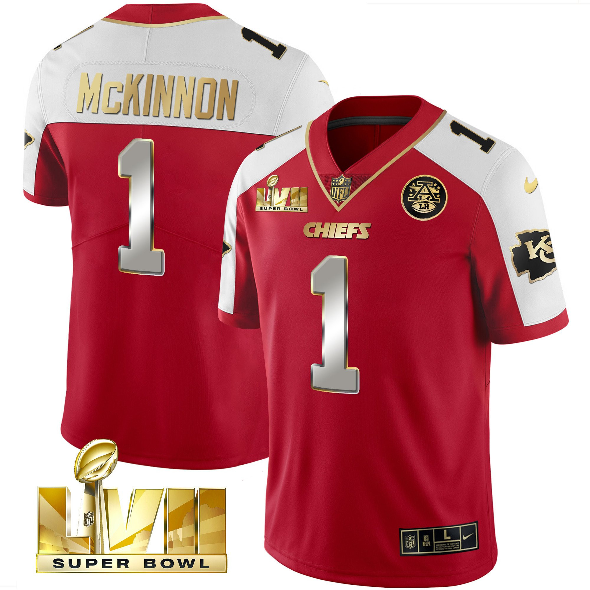 Jerick McKinnon Men's Kansas City Chiefs Super Bowl LVII Gold Vapor Limited Red Alternate Jersey - All Stitched