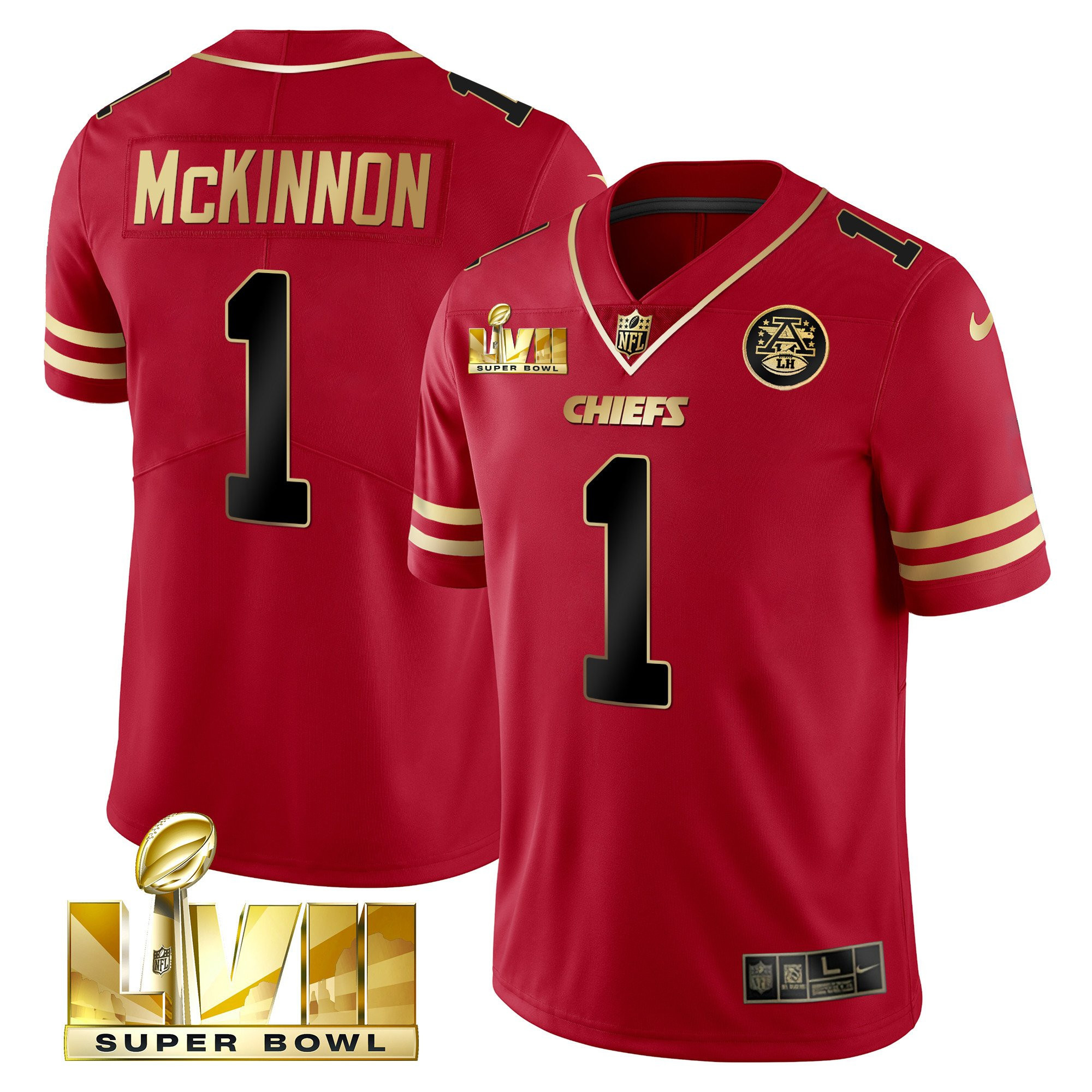Jerick McKinnon Men's Kansas City Chiefs Super Bowl LVII Red Gold Vapor Black Red Jersey - All Stitched