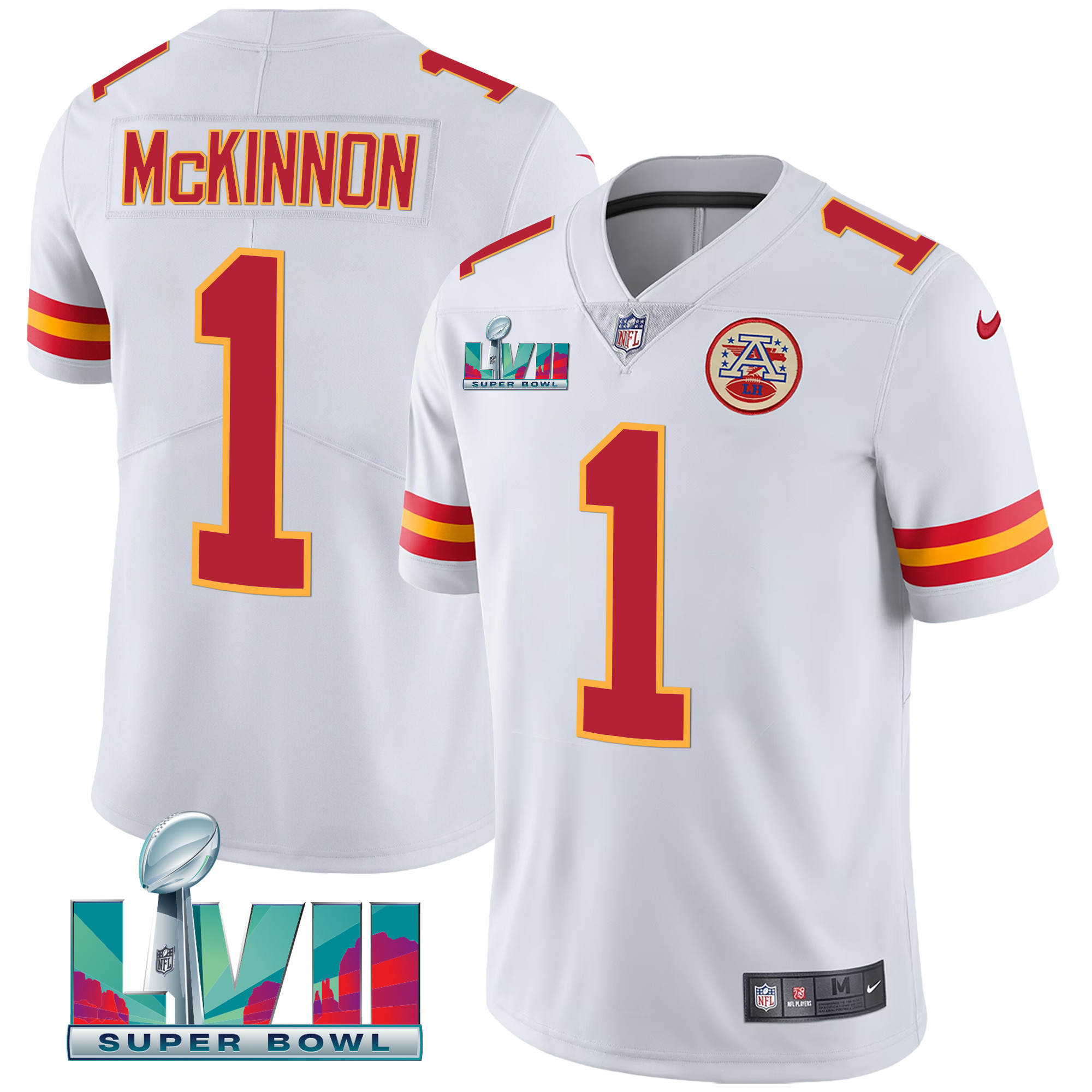 Jerick McKinnon Men's Kansas City Chiefs Super Bowl LVII Red Gold Vapor White Jersey - All Stitched