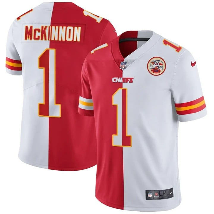 Jerick McKinnon Men's Kansas City Chiefs Vapor Black Red Gold Limited - All Stitched Split Jersey - All Stitched