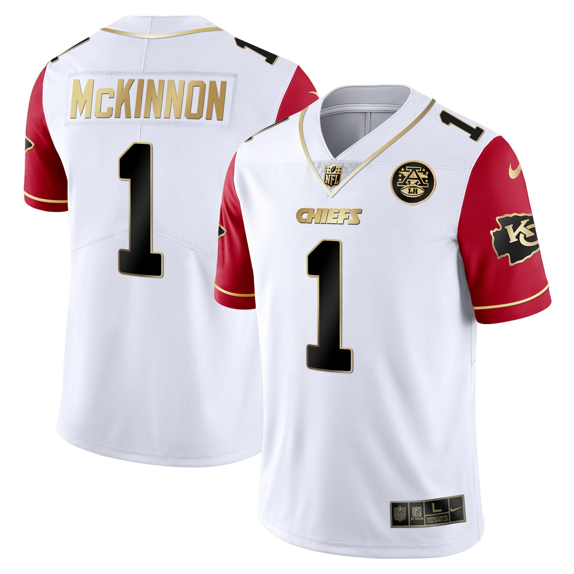 Jerick McKinnon Men's Kansas City Chiefs White Gold & Black Gold - All Stitched Red Sleeves Jersey - All Stitched