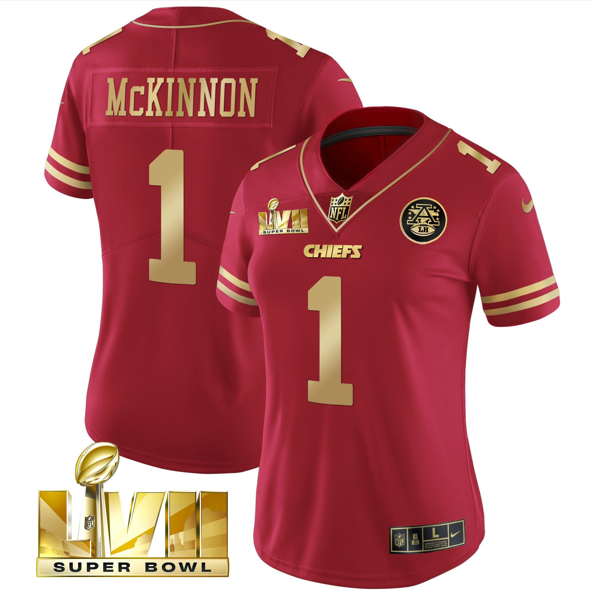 Jerick McKinnon Women's Kansas City Chiefs Super Bowl LVII Red Gold Vapor Red Gold Jersey - All Stitched