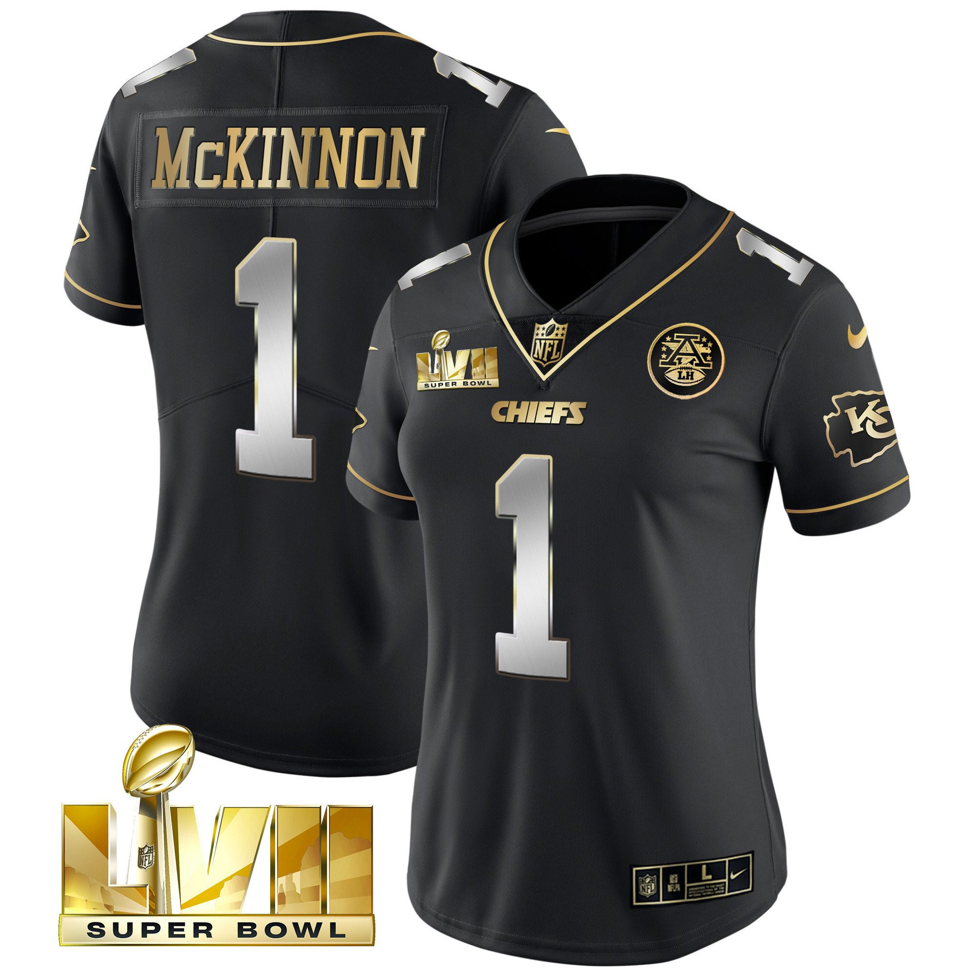 Jerick McKinnon Women's Kansas City Chiefs Super Bowl Vapor Gold Black Limited Jersey - All Stitched