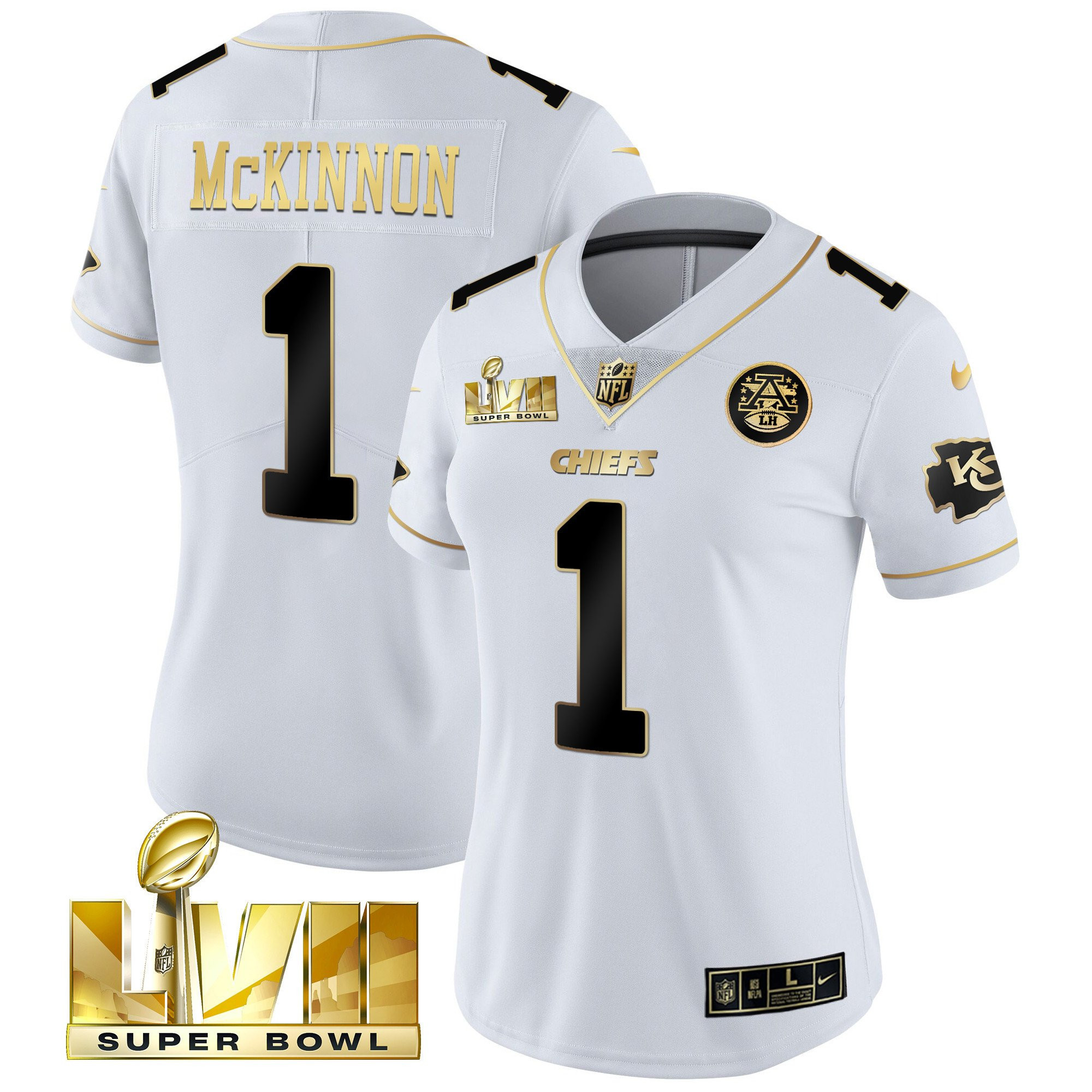 Jerick McKinnon Women's Kansas City Chiefs Super Bowl Vapor Gold White Gold Jersey - All Stitched