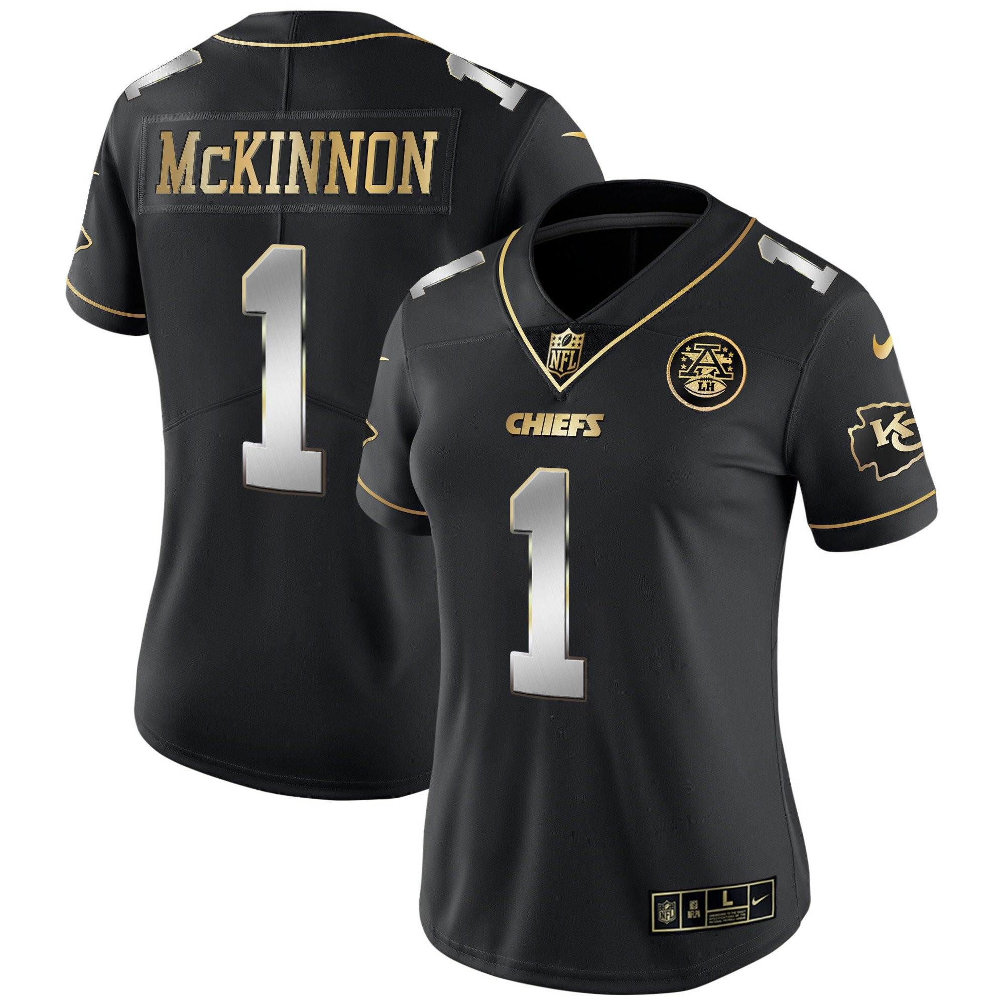 Jerick McKinnon Women's Kansas City Chiefs White Gold & Black Gold - All Stitched Black Limited Jersey - All Stitched