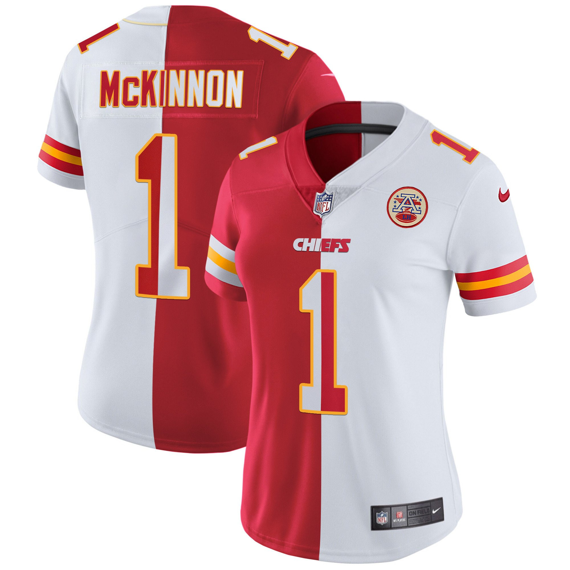 Jerick McKinnon Women's Kansas City Chiefs White Gold & Black Gold - All Stitched Split Jersey - All Stitched