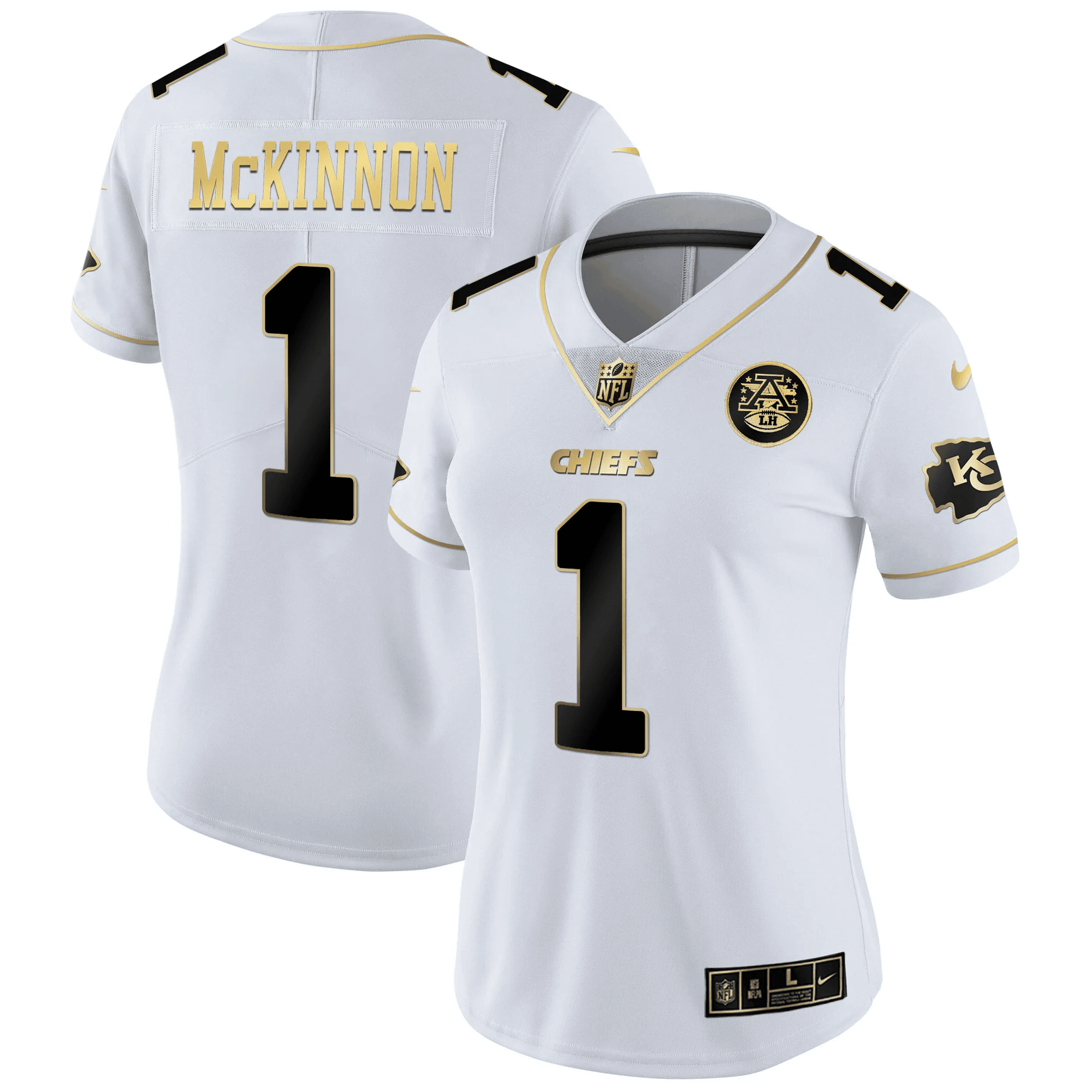Jerick McKinnon Women's Kansas City Chiefs White Gold & Black Gold - All Stitched White Gold Jersey - All Stitched