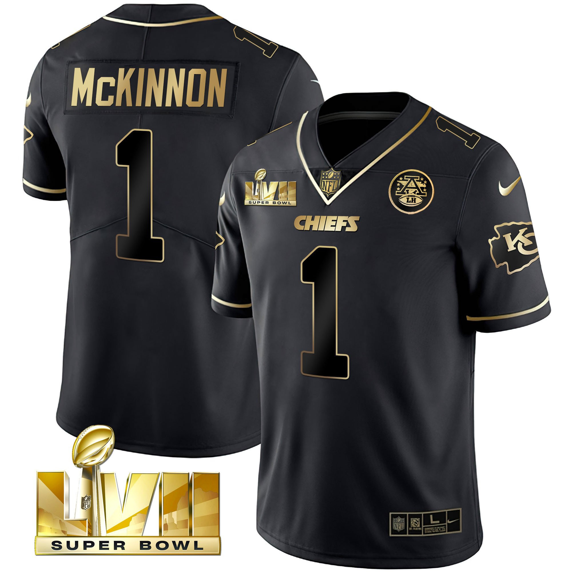 Jerick McKinnon Youth's Kansas City Chiefs Super Bowl Vapor Gold Black Gold Jersey - All Stitched