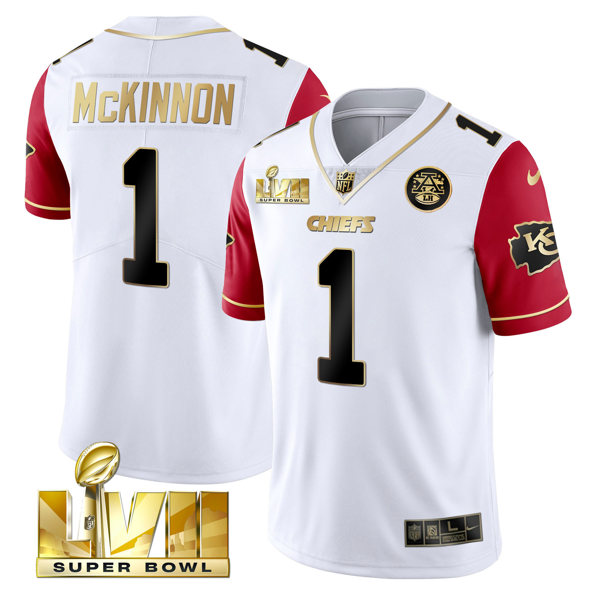 Jerick McKinnon Youth's Kansas City Chiefs Super Bowl Vapor Gold Color Sleeve Jersey - All Stitched