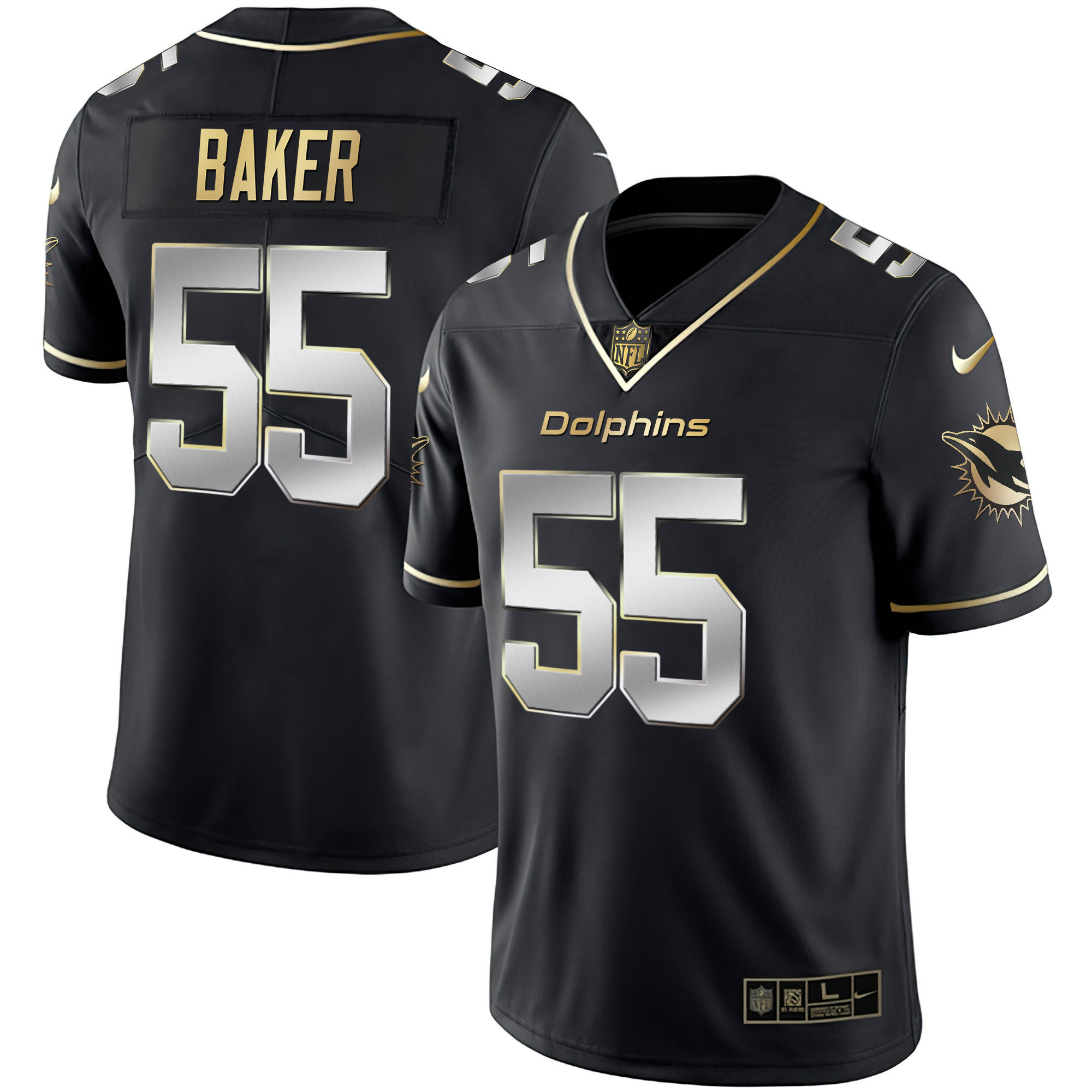 Jerome Baker Men's Miami Dolphins White Gold & Black Gold Black Limited Jersey - All Stitched