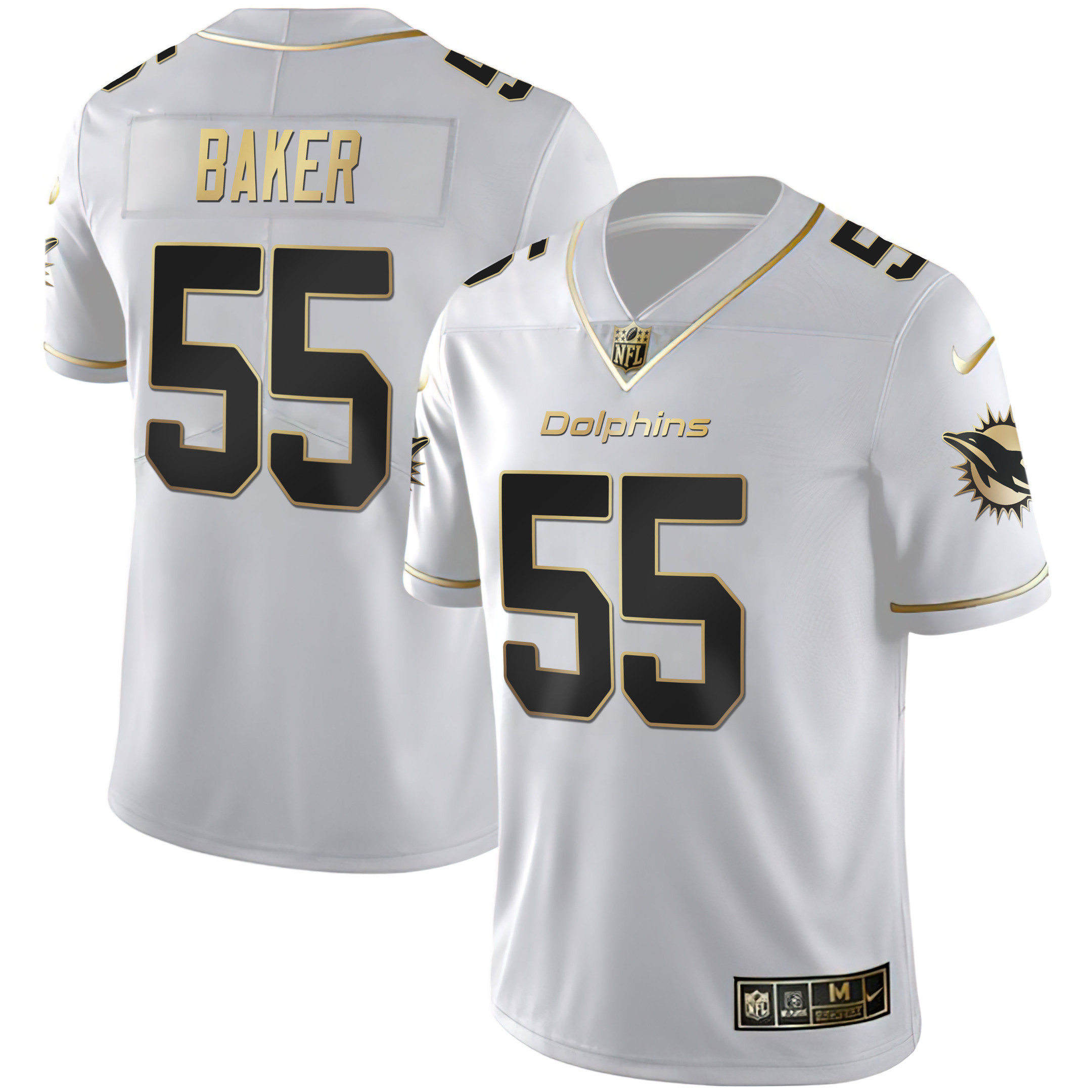 Jerome Baker Women's Miami Dolphins White Gold & Black Gold White Gold Jersey - All Stitched