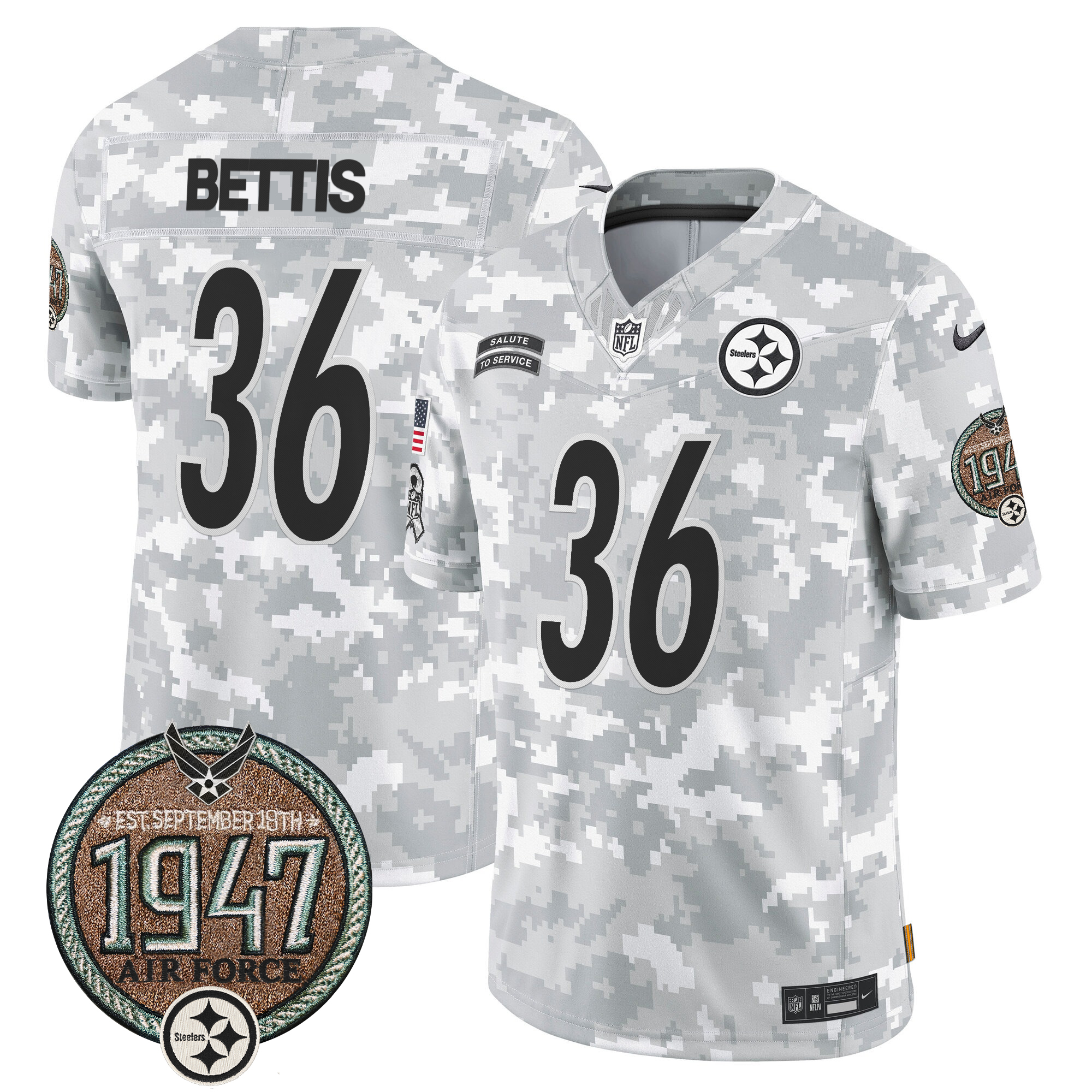 Jerome Bettis Men's Pittsburgh Steelers 2024 Salute to Service Establishment Year Patch Vapor Limited Air Force Jersey - All Stitched