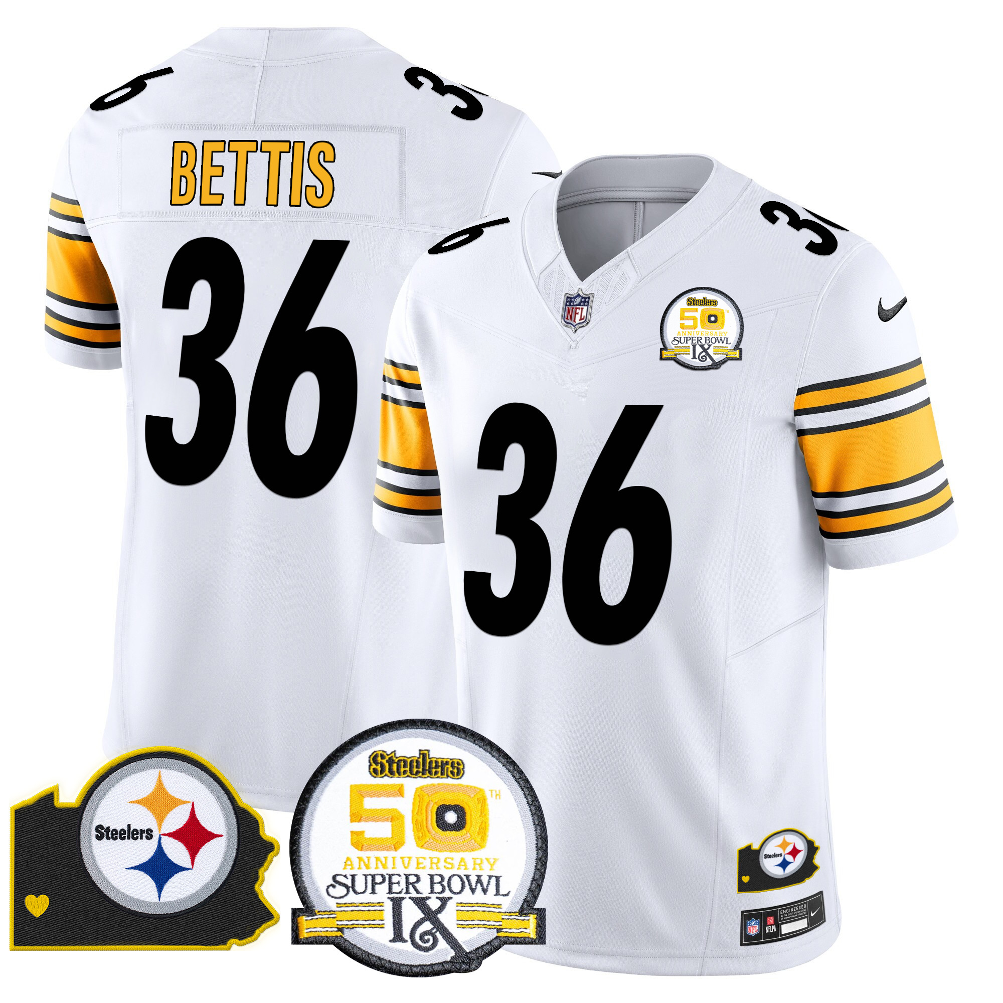 Jerome Bettis Men's Pittsburgh Steelers 50th Anniversary Of Super Bowl IX & Map Patch Vapor Limited White Jersey - All Stitched