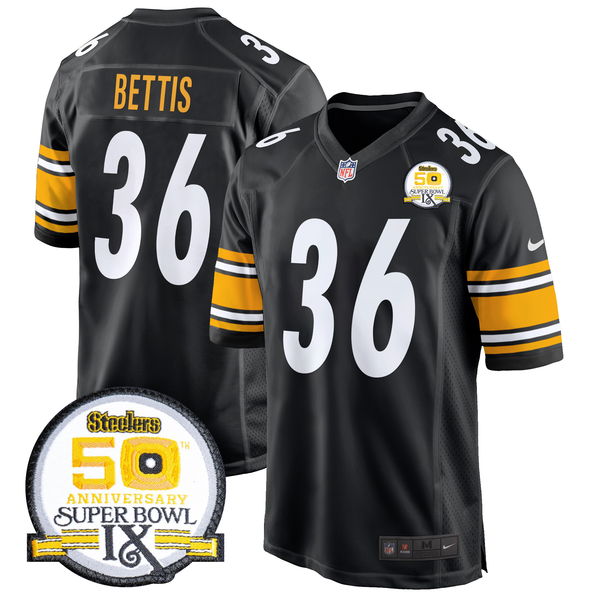 Jerome Bettis Men's Pittsburgh Steelers 50th Anniversary Of Super Bowl IX Patch Game Black Jersey - All Stitched