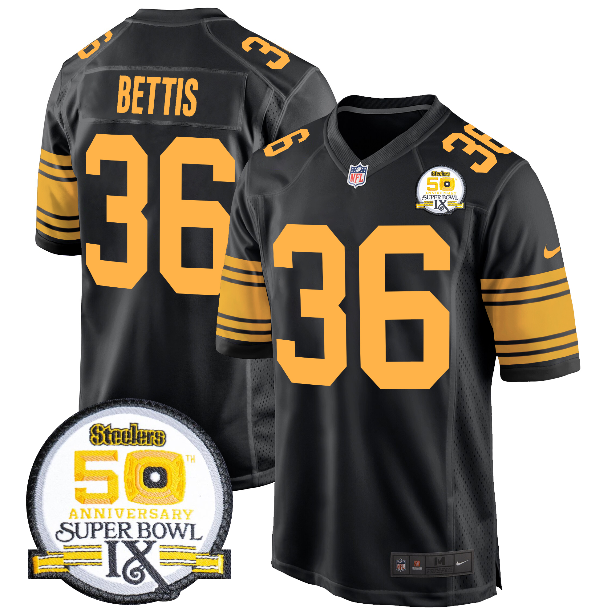 Jerome Bettis Men's Pittsburgh Steelers 50th Anniversary Of Super Bowl IX Patch Game Color Rush Jersey - All Stitched