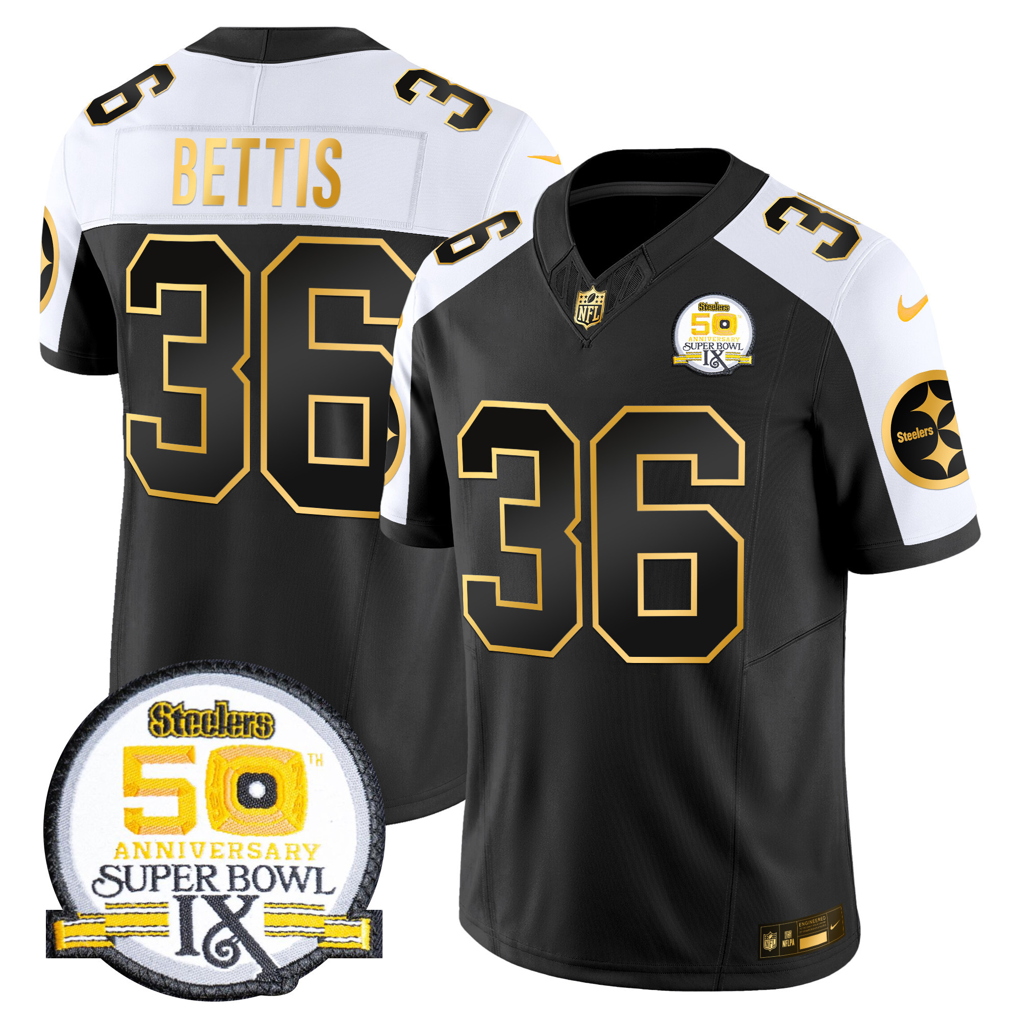 Jerome Bettis Men's Pittsburgh Steelers 50th Anniversary of Super Bowl IX Patch Gold Vapor Limited Alternate Jersey - All Stitched