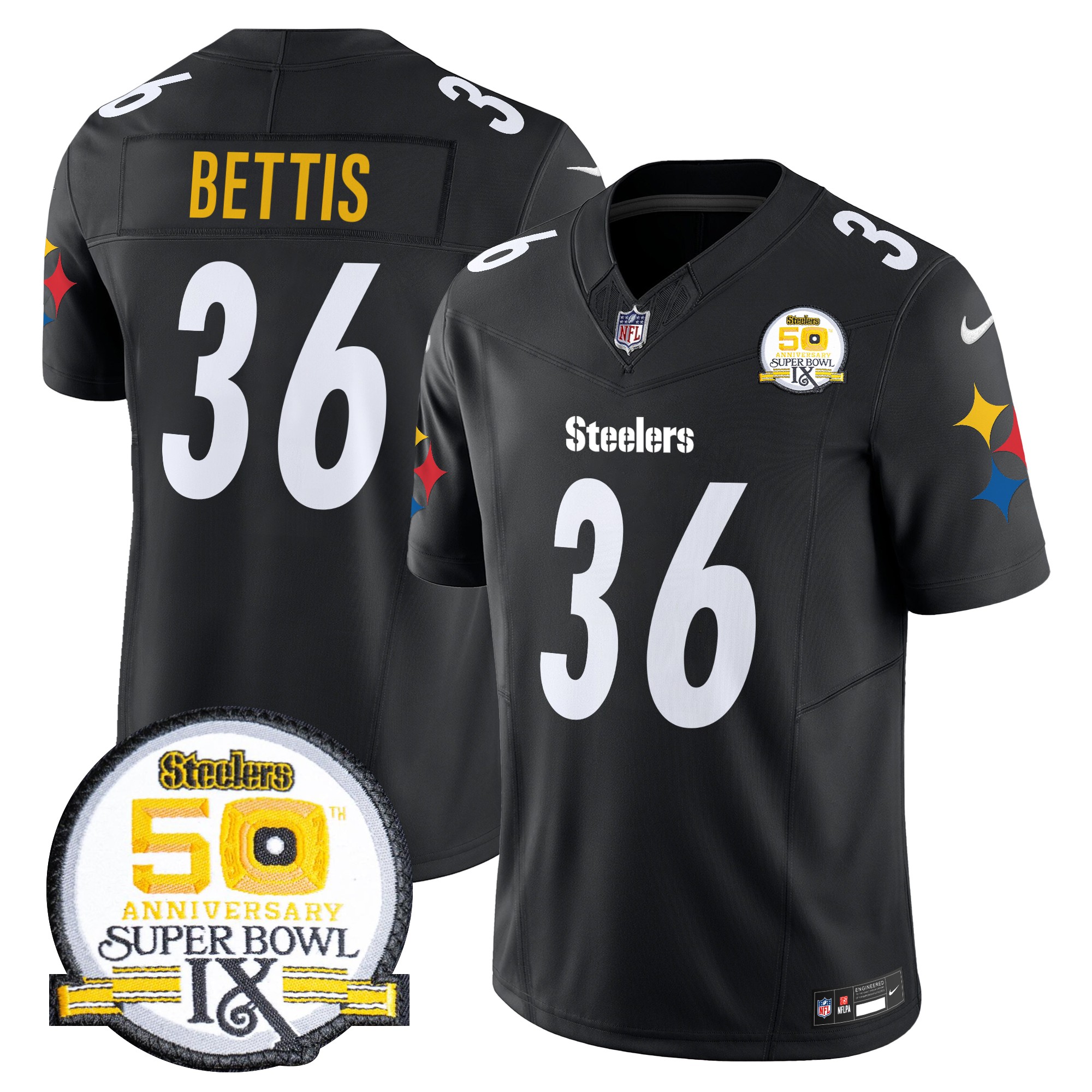 Jerome Bettis Men's Pittsburgh Steelers 50th Anniversary Of Super Bowl IX Patch Vapor Limited Black Jersey - All Stitched