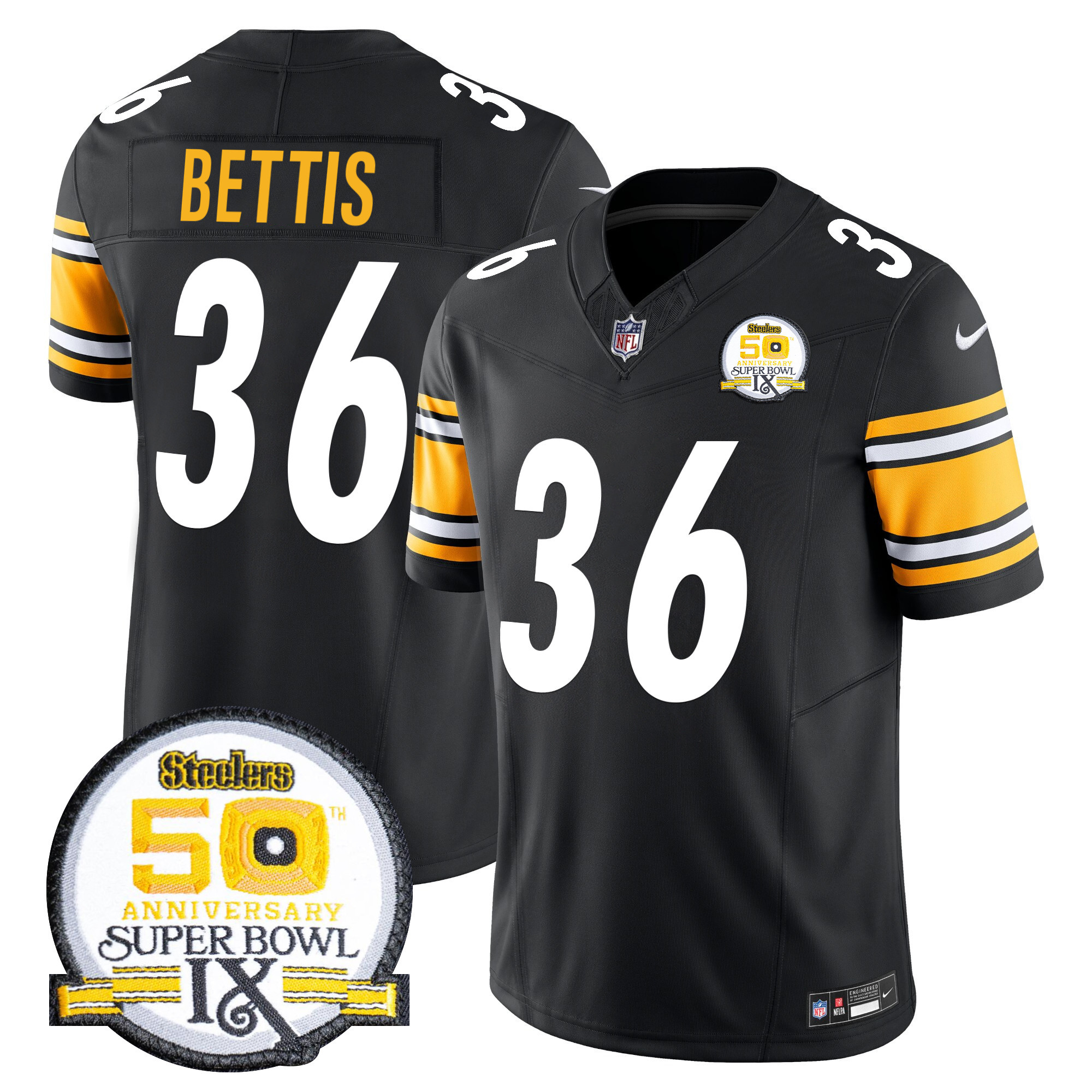 Jerome Bettis Men's Pittsburgh Steelers 50th Anniversary Of Super Bowl IX Patch Vapor Limited Black Jersey - All Stitched