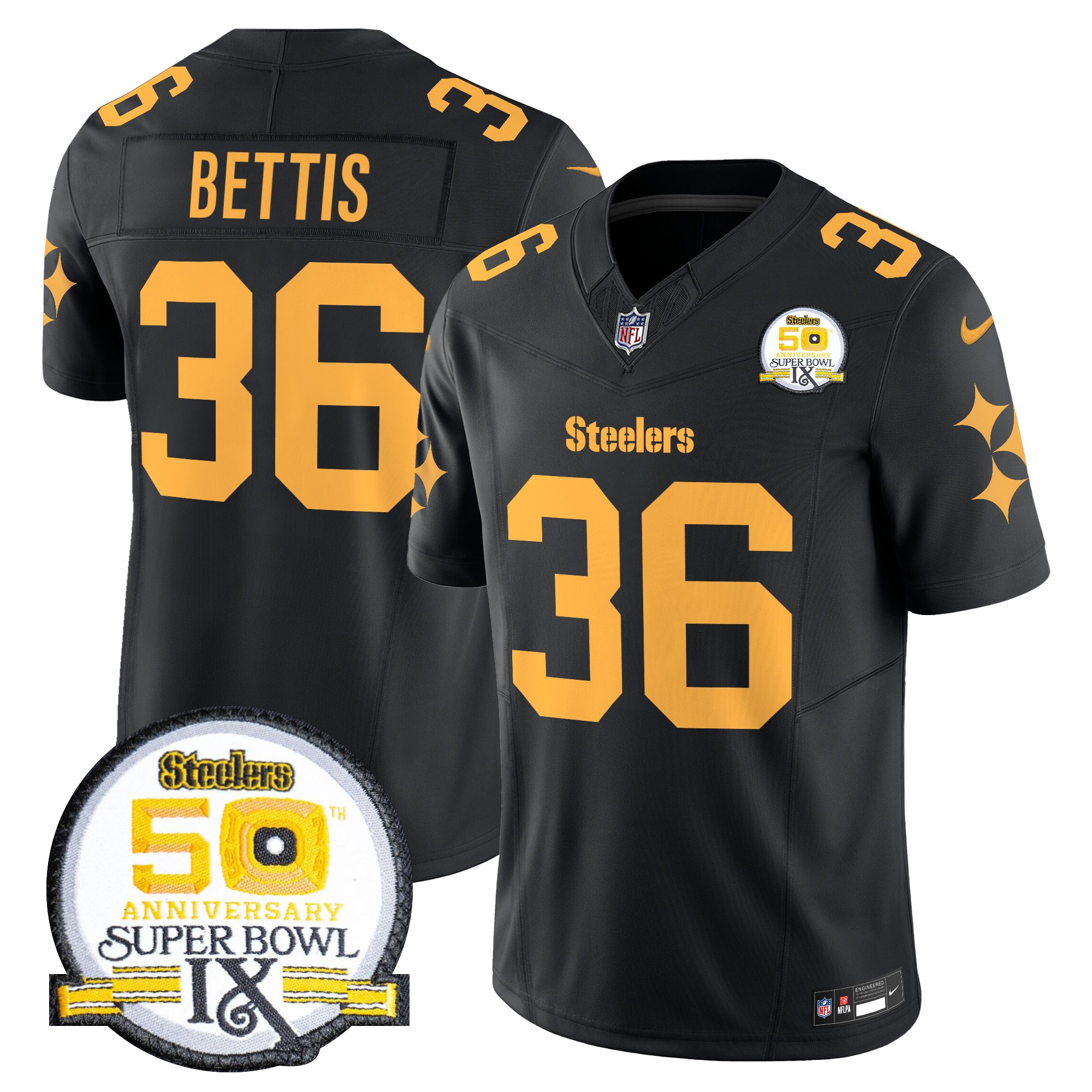 Jerome Bettis Men's Pittsburgh Steelers 50th Anniversary Of Super Bowl IX Patch Vapor Limited Color Rush Jersey - All Stitched