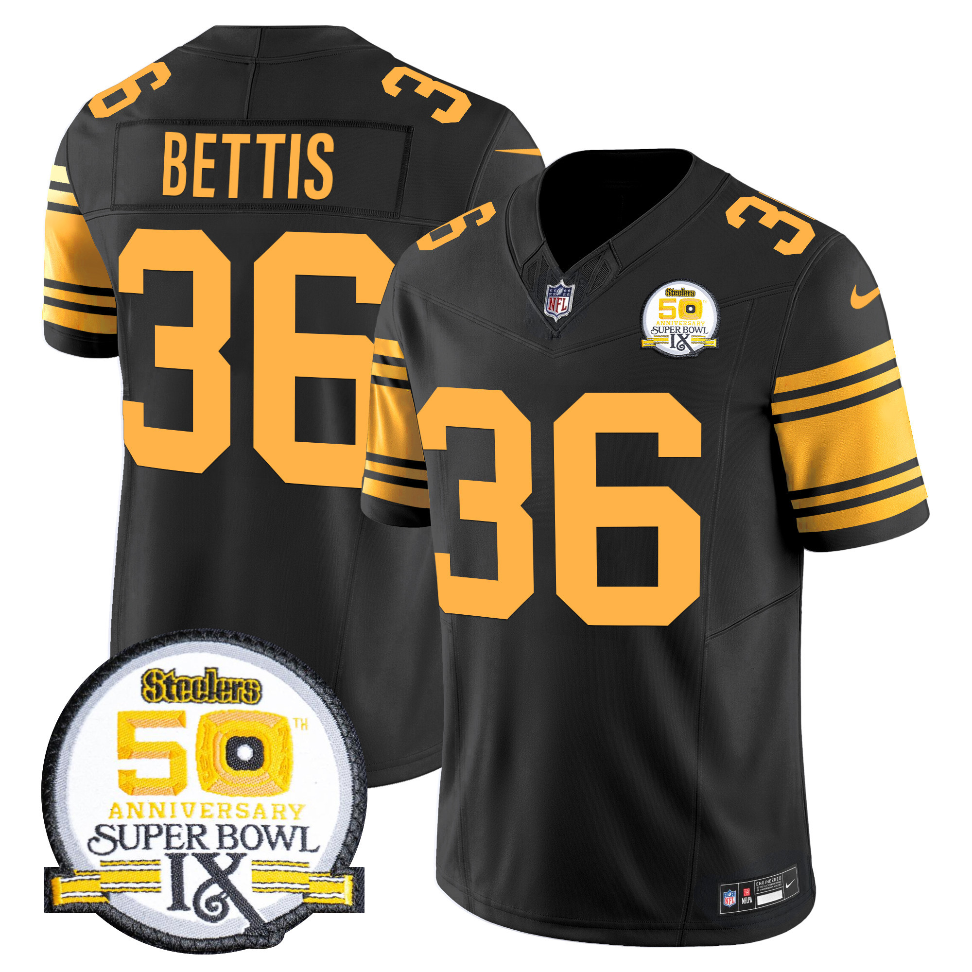 Jerome Bettis Men's Pittsburgh Steelers 50th Anniversary Of Super Bowl IX Patch Vapor Limited Color Rush Jersey - All Stitched
