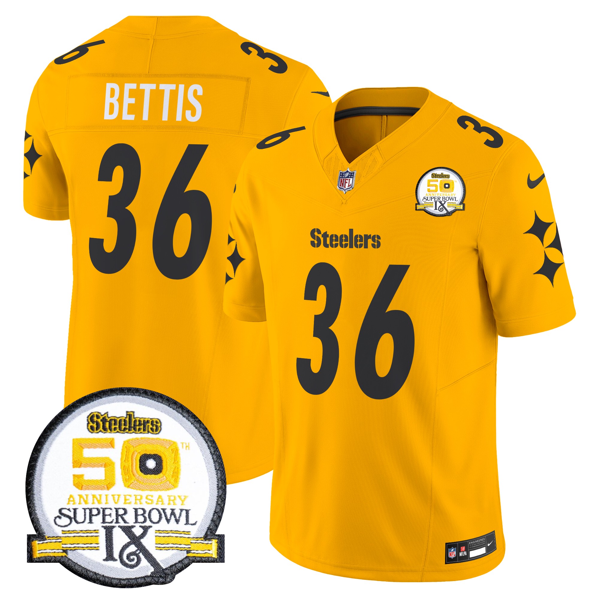 Jerome Bettis Men's Pittsburgh Steelers 50th Anniversary Of Super Bowl IX Patch Vapor Limited Gold Jersey - All Stitched