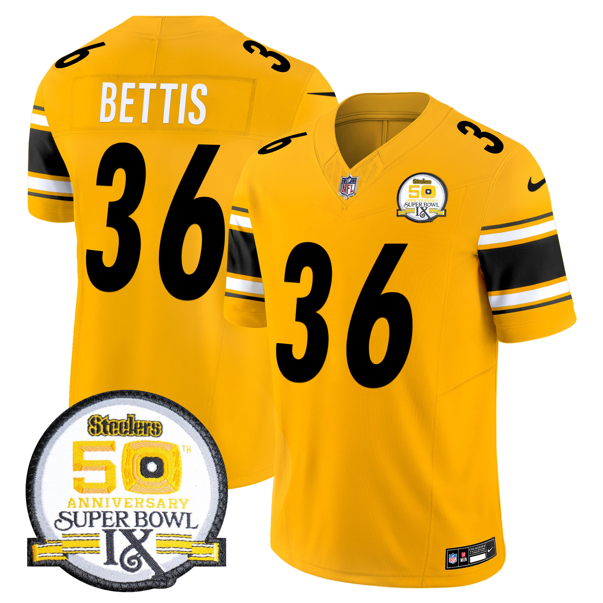 Jerome Bettis Men's Pittsburgh Steelers 50th Anniversary Of Super Bowl IX Patch Vapor Limited Gold Jersey - All Stitched