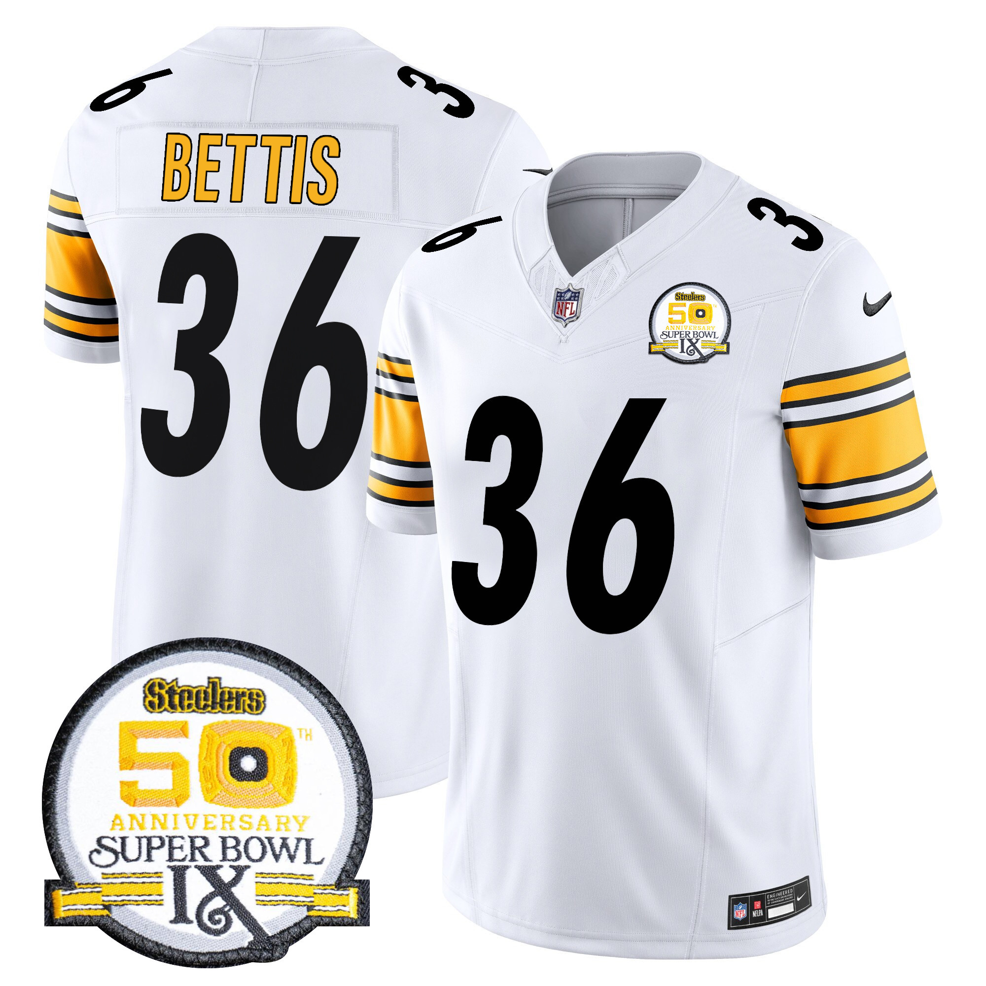 Jerome Bettis Men's Pittsburgh Steelers 50th Anniversary Of Super Bowl IX Patch Vapor Limited White Jersey - All Stitched