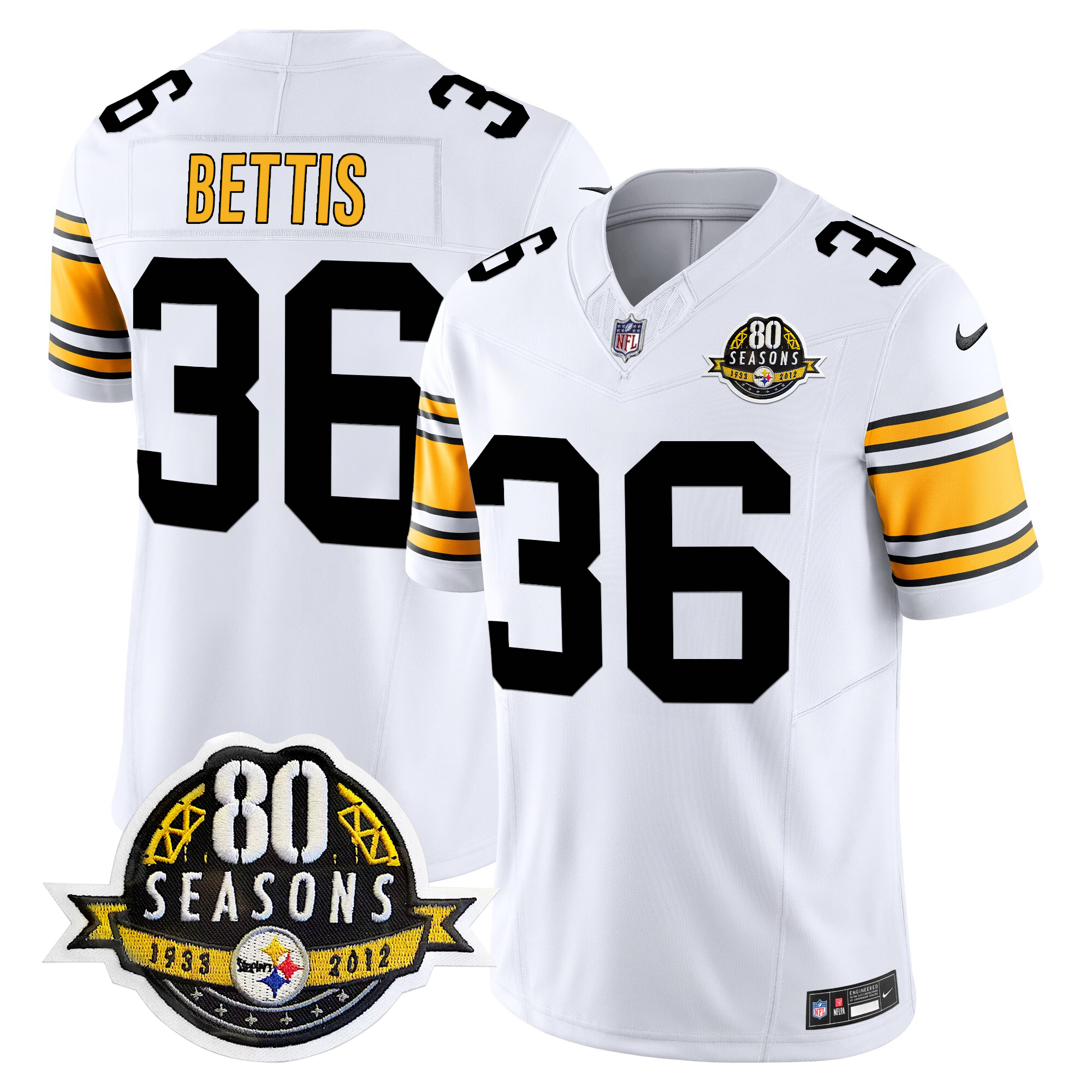 Jerome Bettis Men's Pittsburgh Steelers 80th Anniversary Patch Vapor Limited 1975 White Jersey - All Stitched